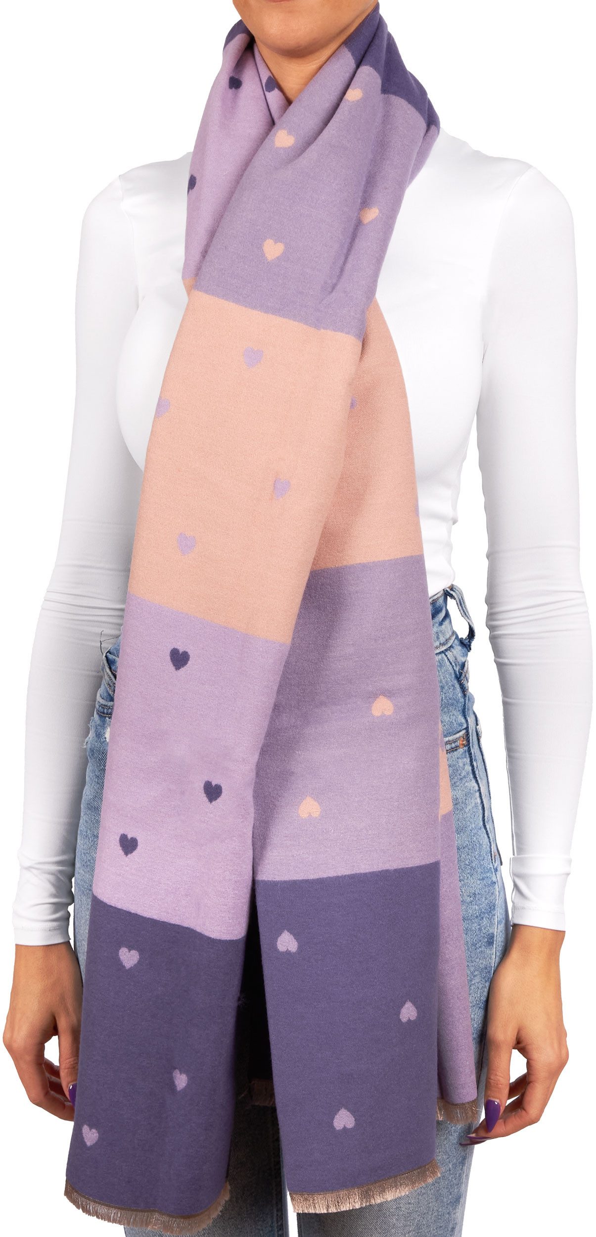 BRUBAKER Schal Cashmirillo Damen Schal mit Herz Muster - 70 x 200 cm, (Weiches Kaschmir-Gefühl, 1-St. für Herbst und Winter), Warm, Kuschelig und Oversized - Herbstschal Winterschal für Frauen