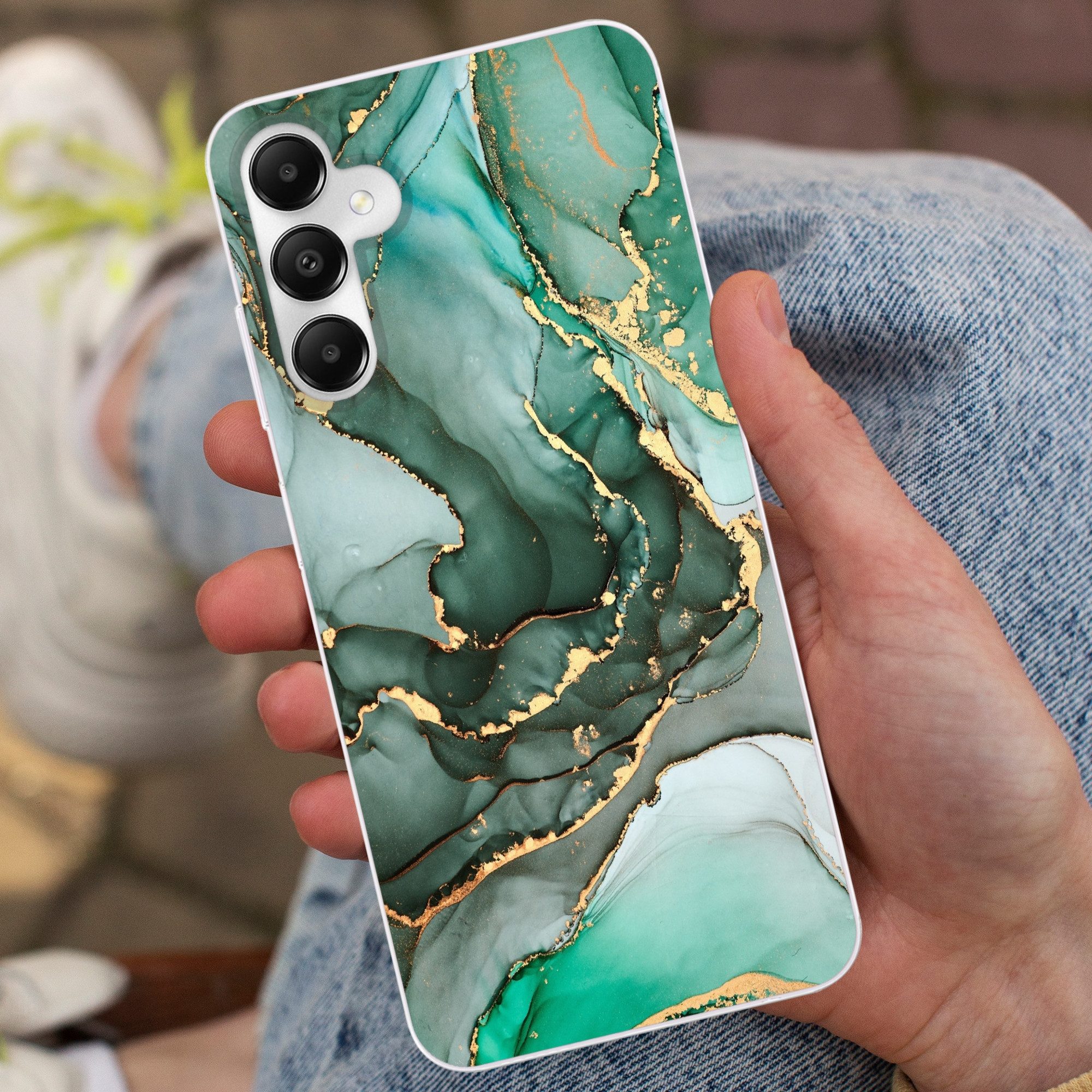MuchoWow Handyhülle für Samsung Galaxy A05s Gold - Marmor - Grün - Luxus - Marmoroptik - G, Smartphone-Bumper, Print, Handy Schutzhülle Dünn