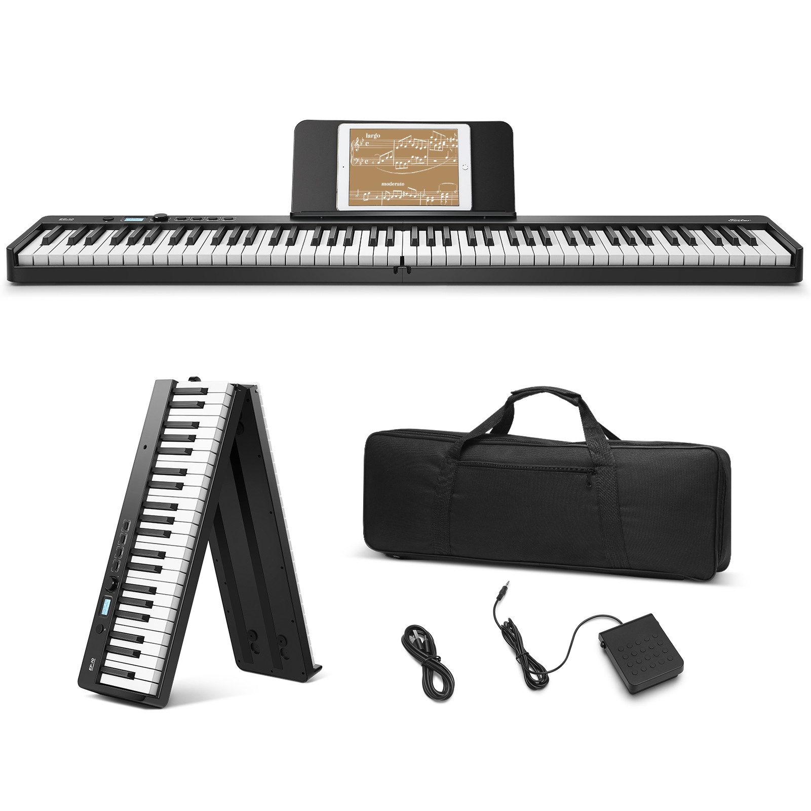 Eastar Home-Keyboard E-piano Faltbares Tragbares Klavier 88 Tasten Einsteiger-Set EP-10 (Faltbares Piano,Notenstander,Klaviertasche)