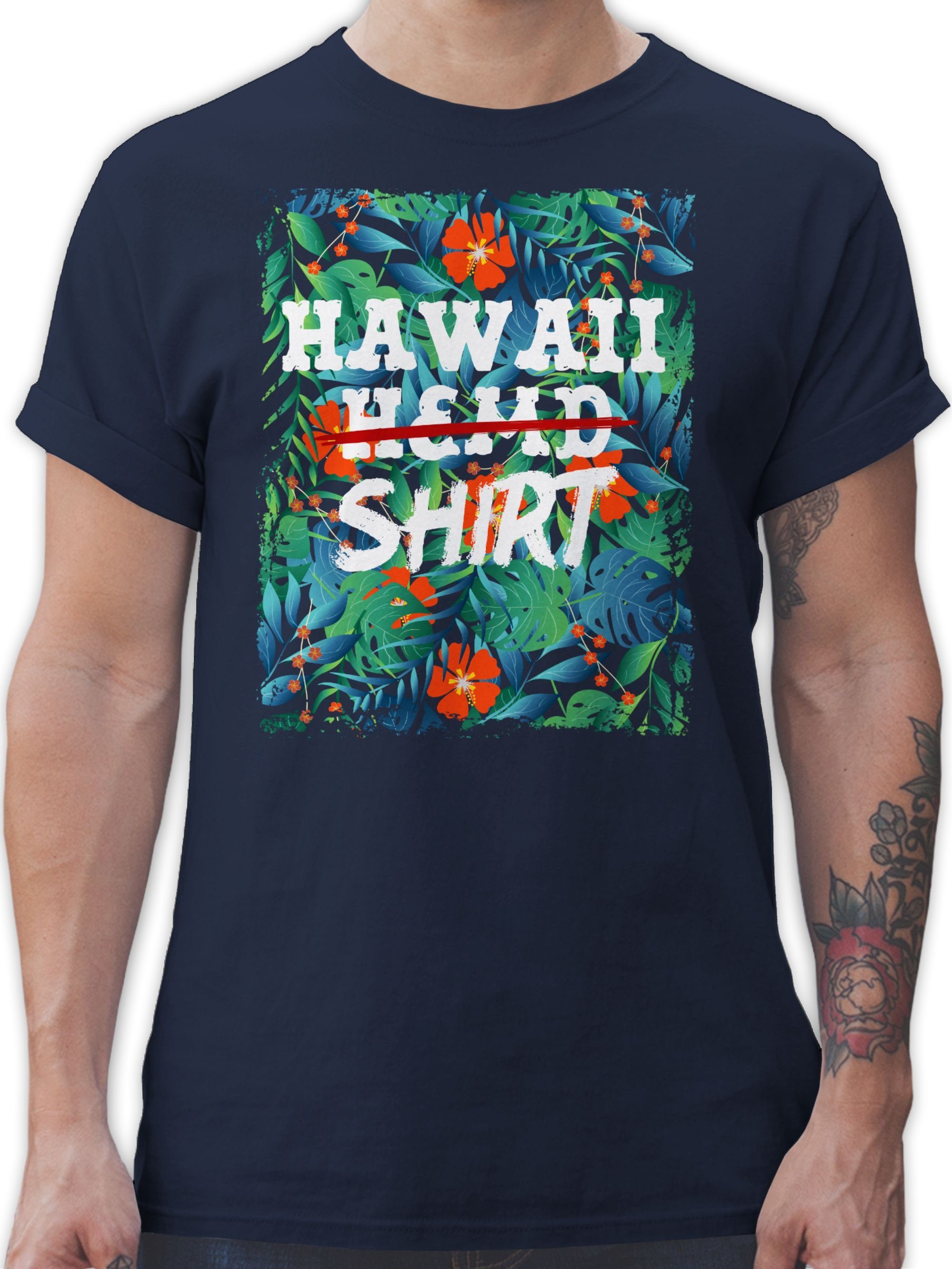 Karibik Shirtracer Navy Shirt Hawaii-Kleidung T-Shirt Karneval Party Hawaiian Aloha Blau Outfit Hawaii Hemd 2 -