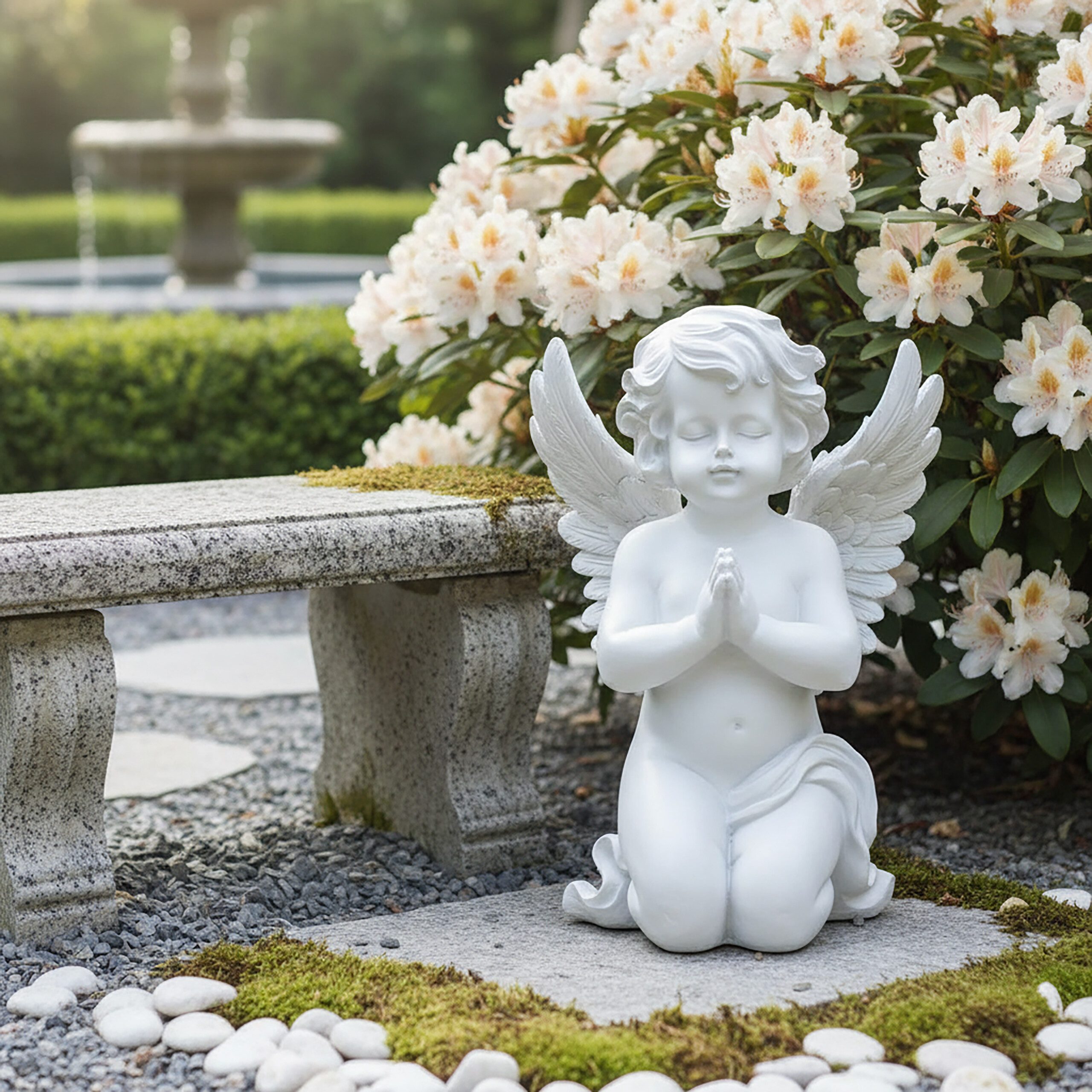 relaxdays Engelfigur Betender Grabengel, weiß