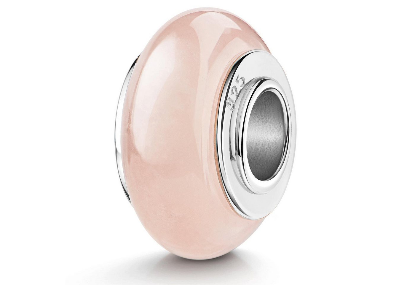 Materia Bead Naturstein Edelstein Rosenquarz Rosa Creme 303, Hülse aus 925 Sterling Silber