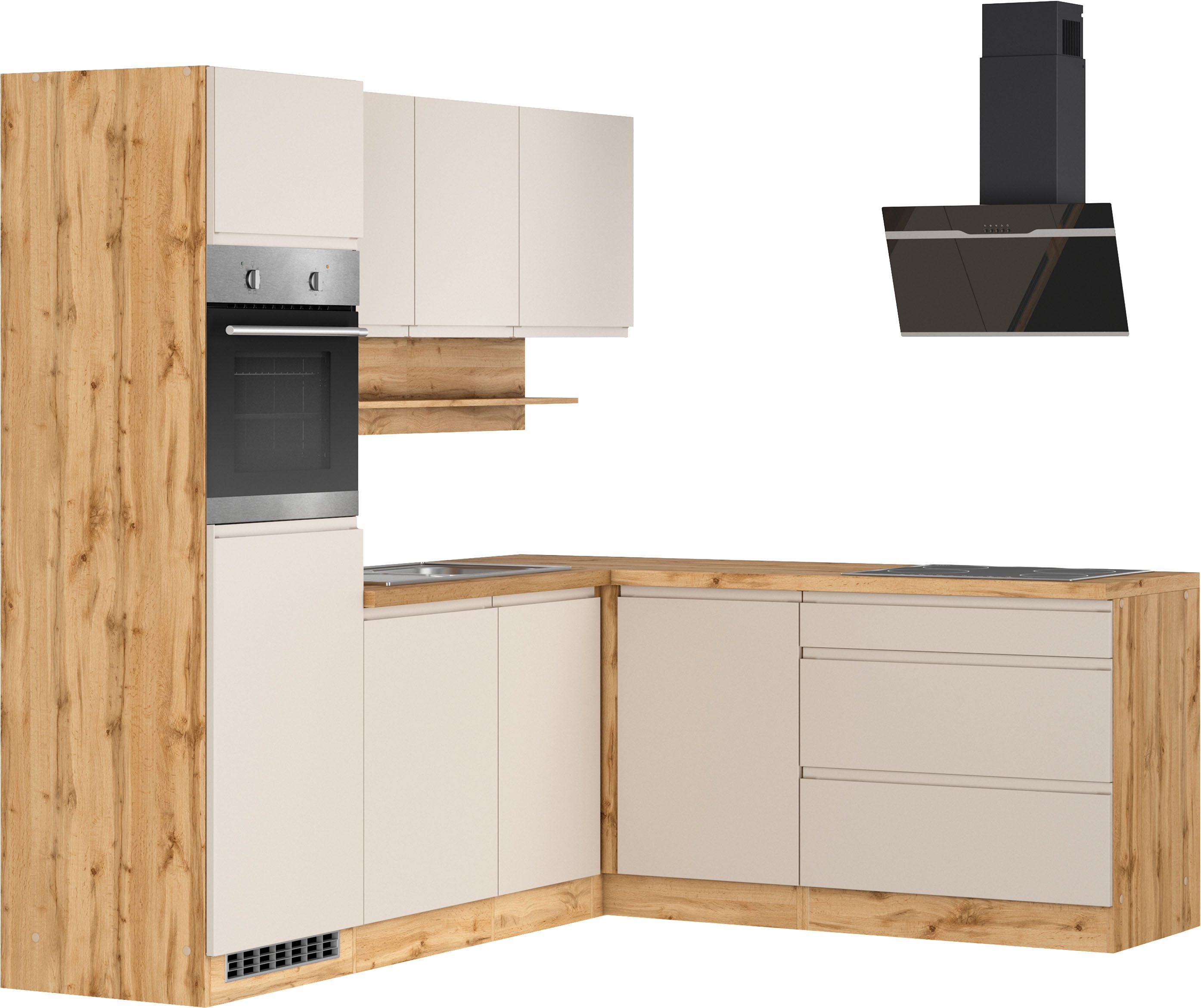 KOCHSTATION Winkelküche KS-Virginia,neu in verbesserter Ausführung, Stellbreite 230/190 cm, Soft-Close,wahlweise mit Induktion