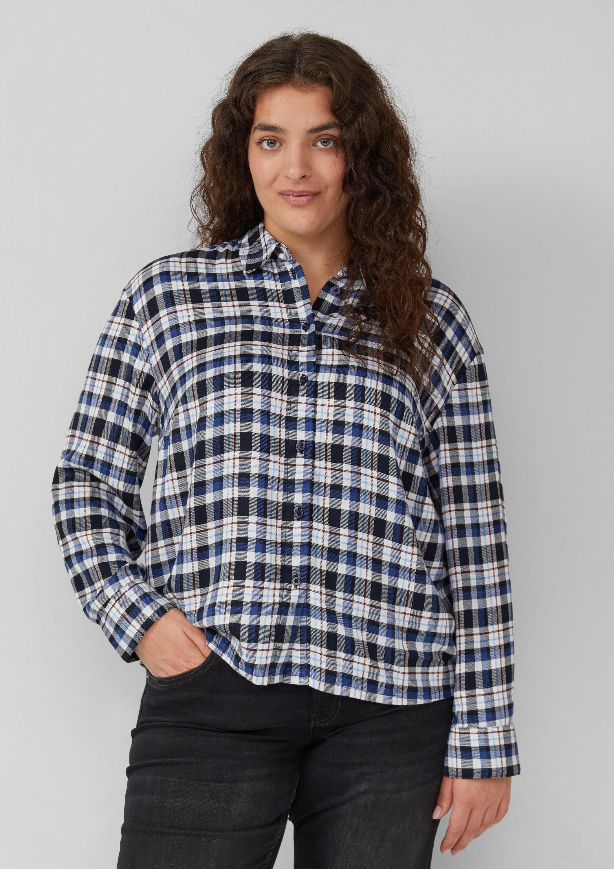 s.Oliver Langarmbluse Bluse Karierte Hemdbluse mit Raffung am Rücken