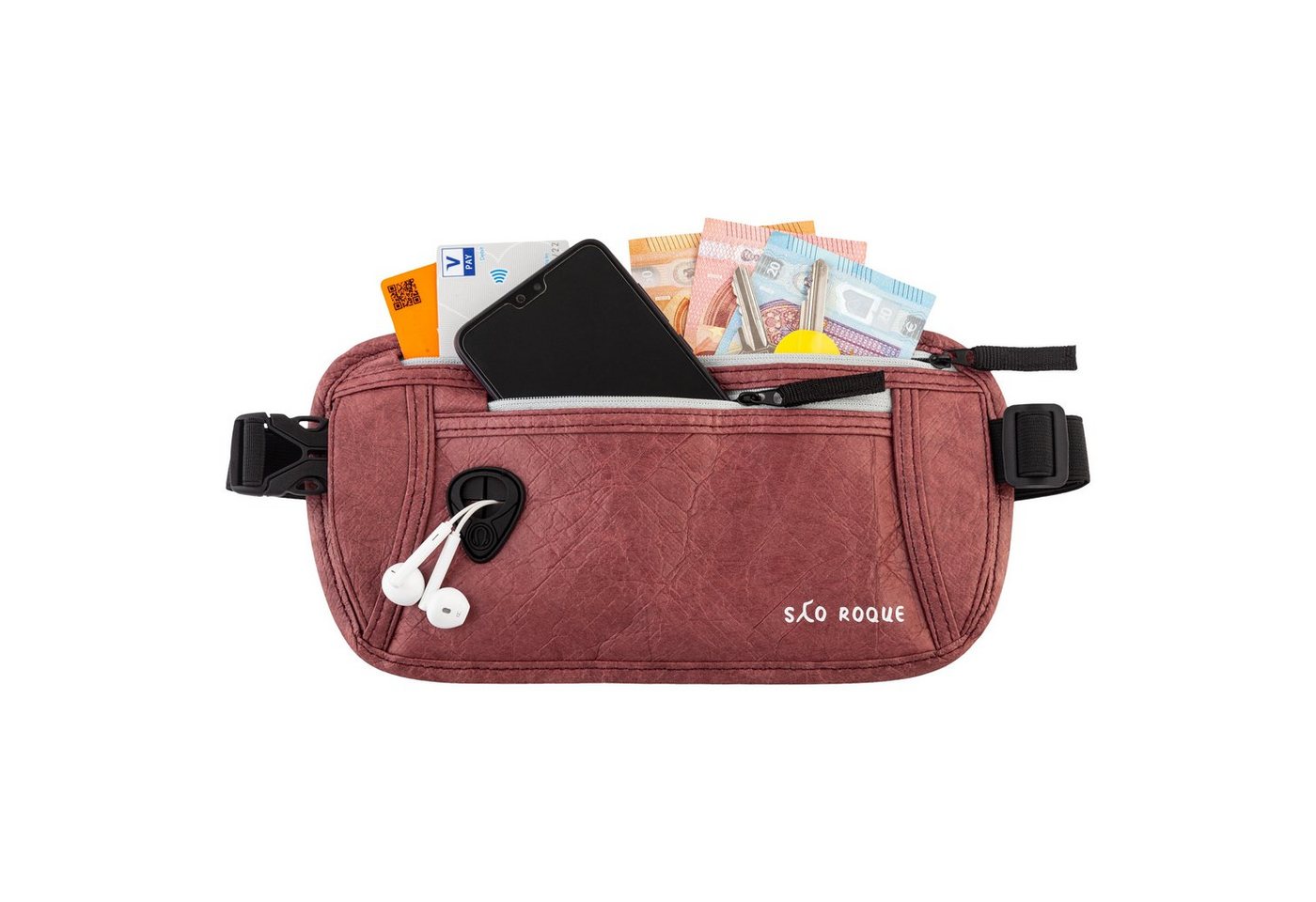 SAO ROQUE Bauchtasche Flache Damen Herren Bauchtasche, Diebstahlsicher RFID Schutz, Vegan, ultraflach, schweiß- und wasserfest, ultraleicht