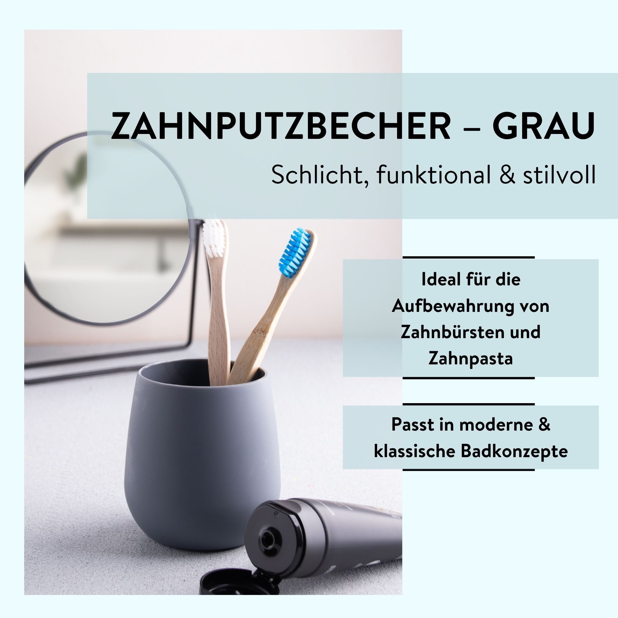 PARSA Beauty Zahnputzbecher Essential Zahnputzbecher Pure in Grau, Minimalistisches Design & Viels