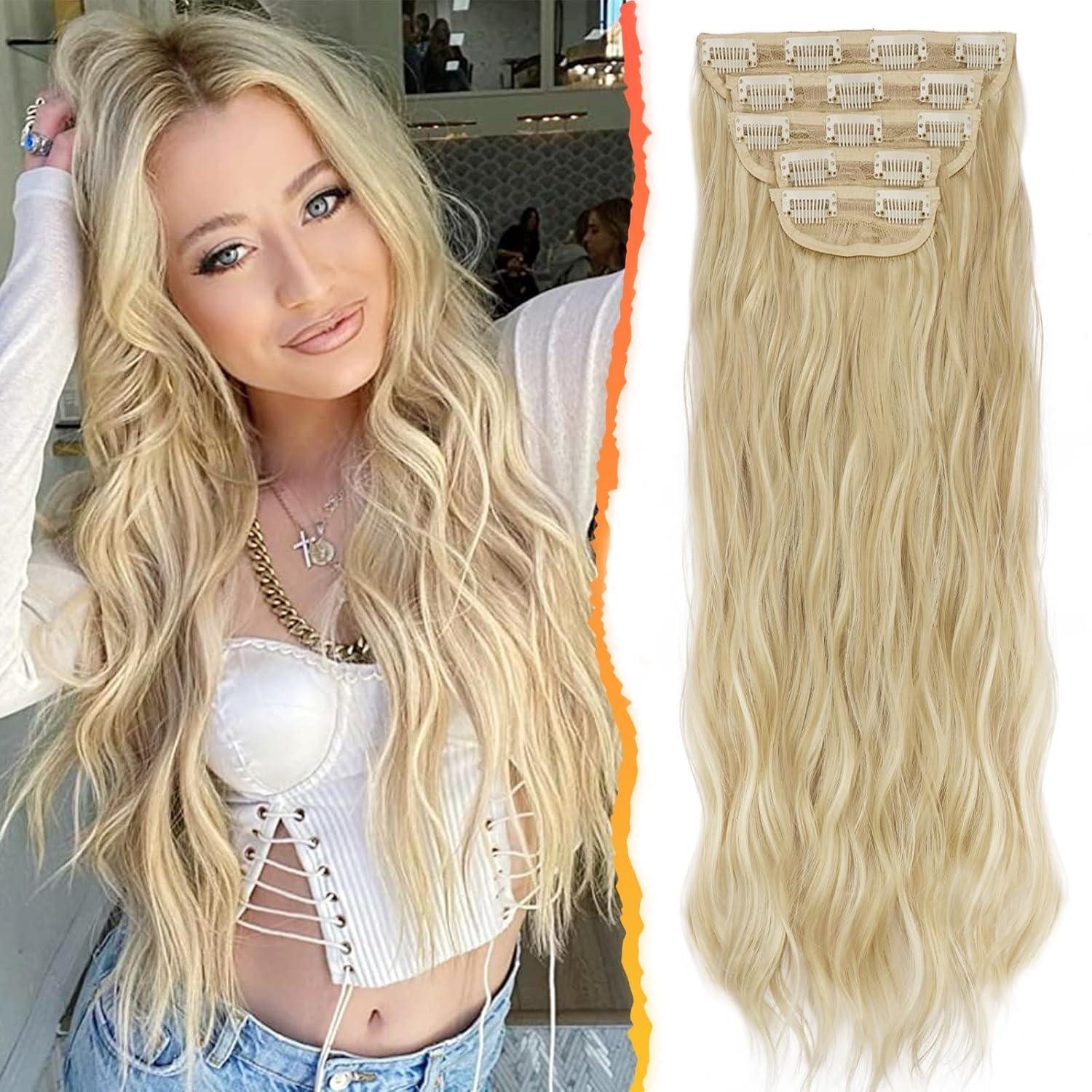 LuxusKollektion Kunsthaar-Extension Clip in Extensions 5 PCS Haarverlängerungen Wellig 50 cm Helles