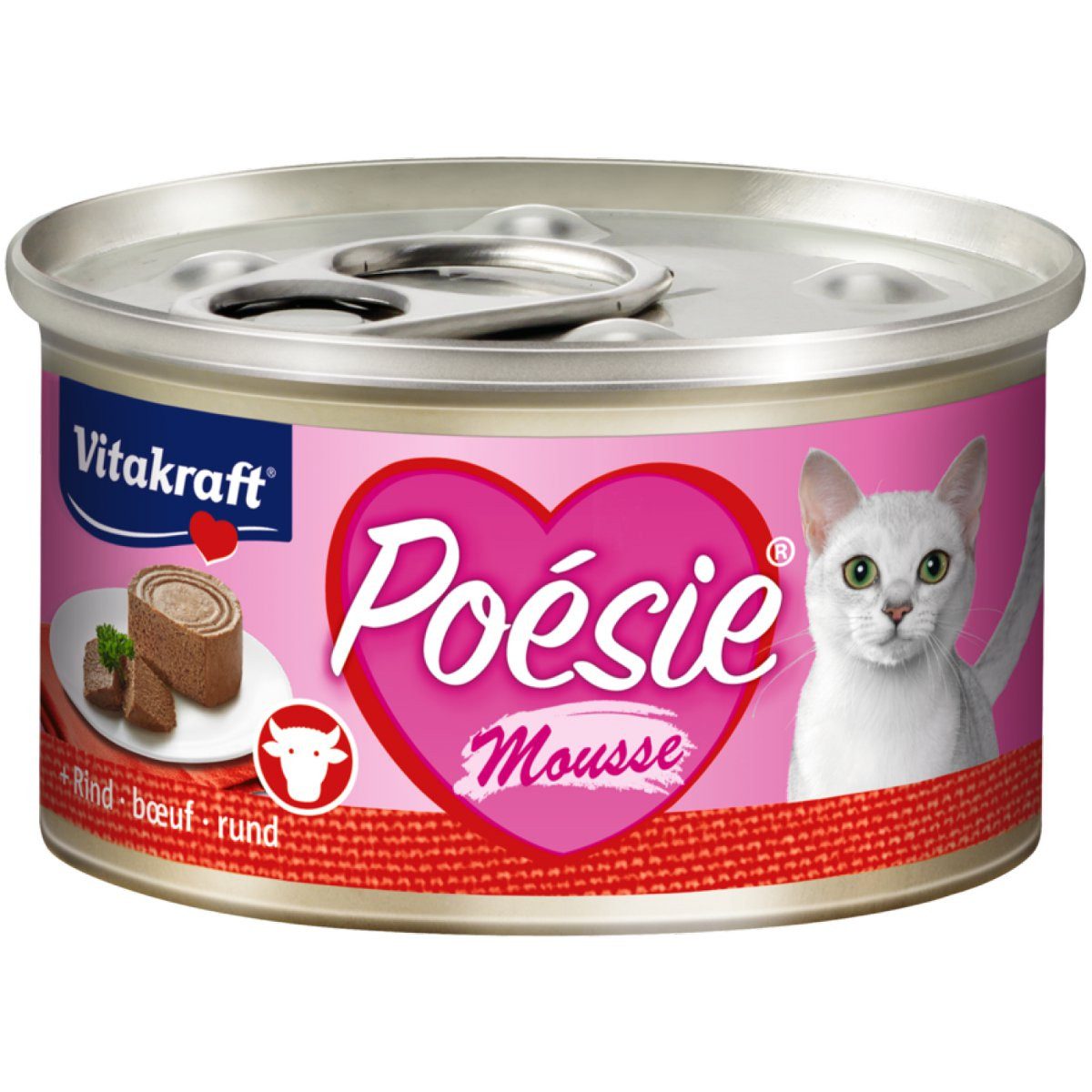Vitakraft Katzenfutter Poesie Mousse, Rind, 12 Dosen, Nassfutter für: Katzen