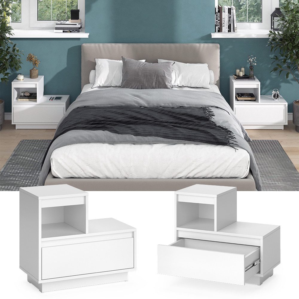 Vicco Nachtschrank Tina, Weiß, 59.4 x 53.2 cm 2er Set günstig online kaufen