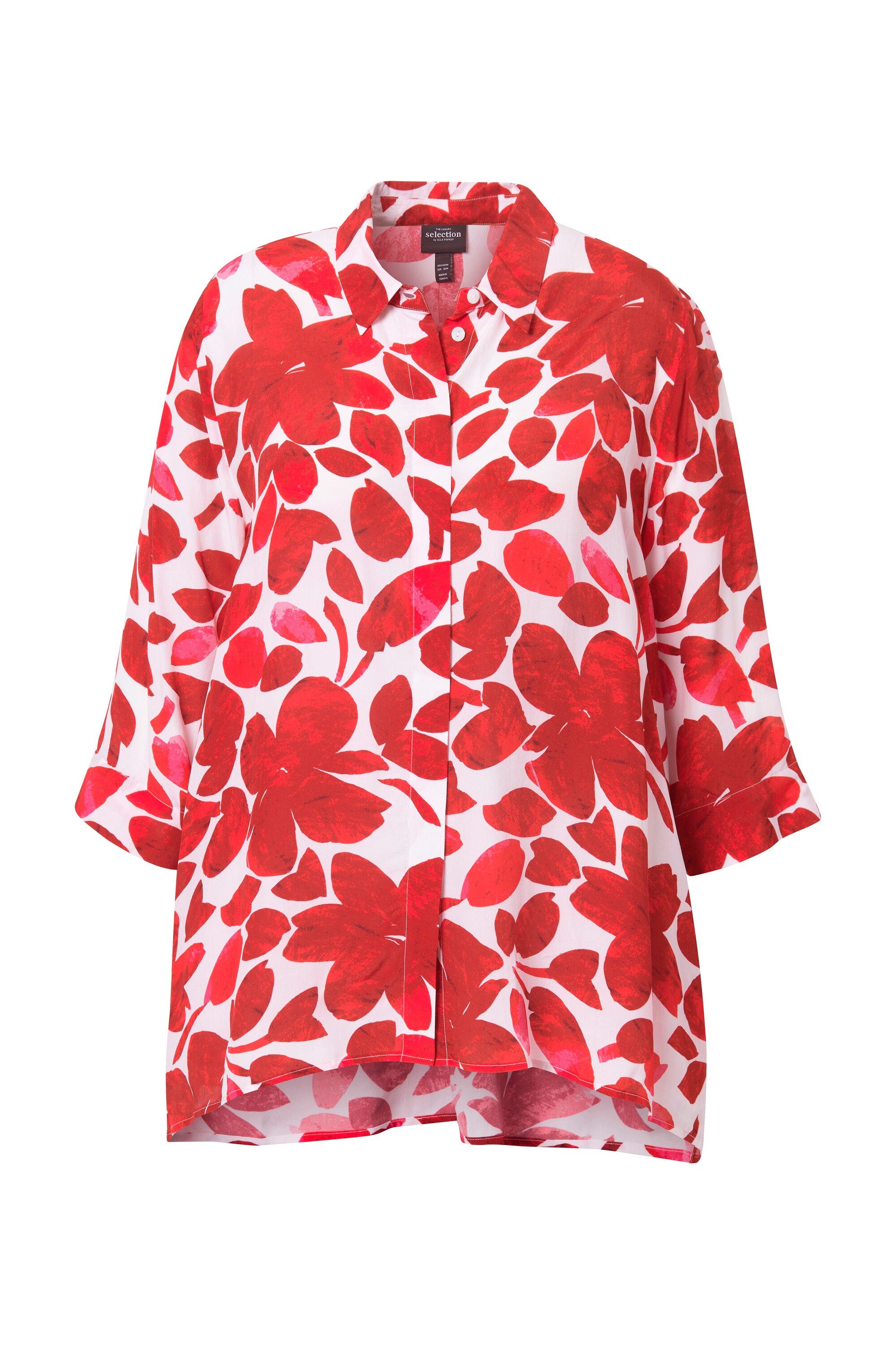 Ulla Popken Hemdbluse Bluse Blüten Zipfelsaum Hemdkragen 3/4-Arm günstig online kaufen