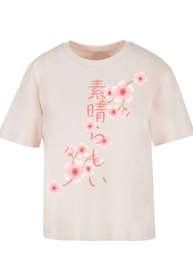 Rundhalsausschnitt Look F4NT4STIC Kirschblüten Print, T-Shirt für stylischen Gerippter