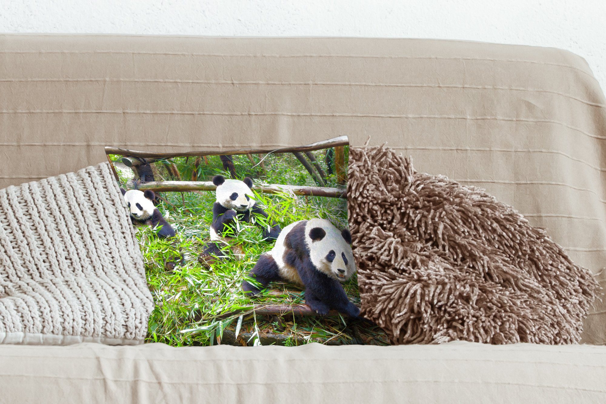 - Schlafzimmer, für MuchoWow Zierkissen Bambus Dekokissen Wohzimmer, Deko, Füllung mit Pandas Blätter, Sofakissen -