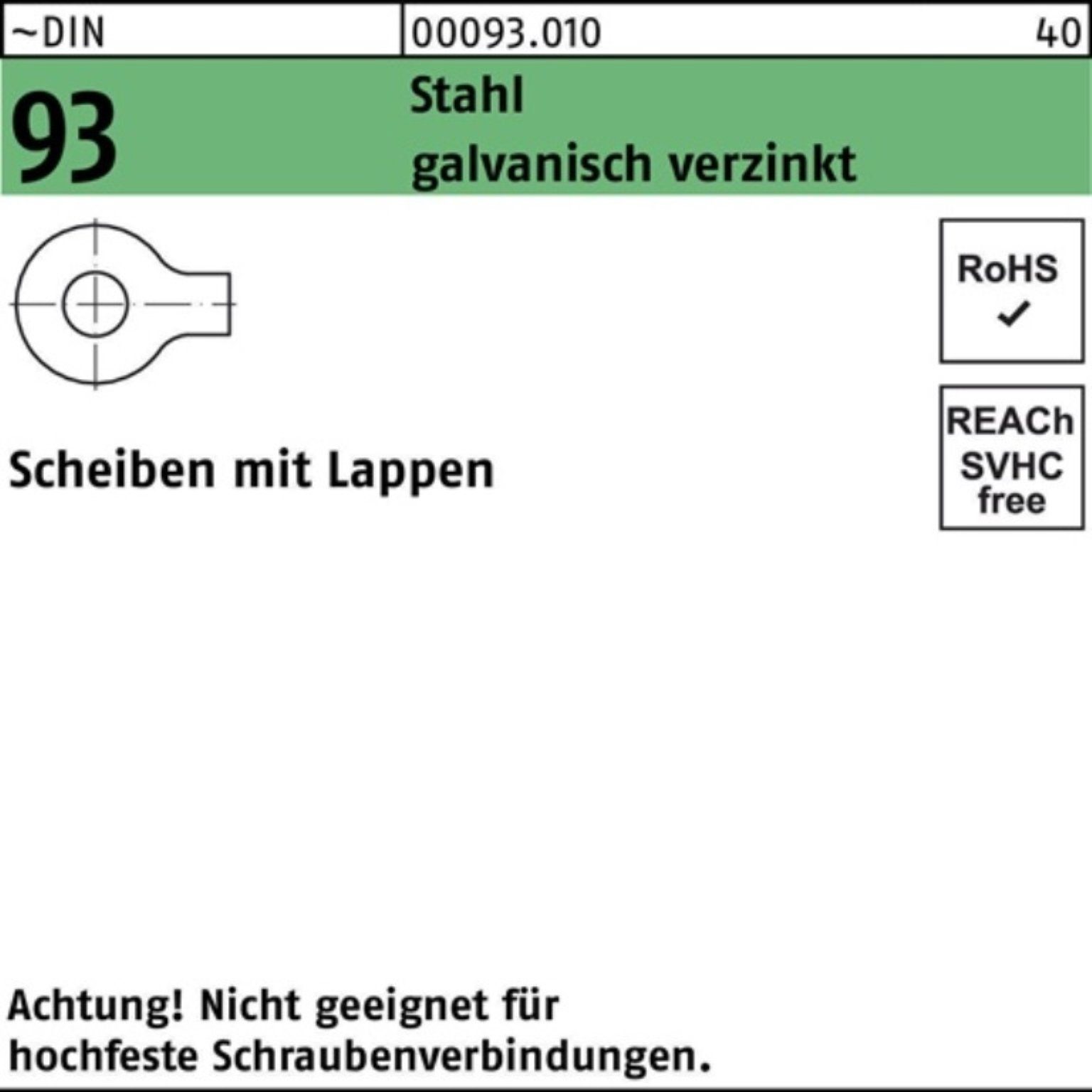 Pack Lappen 93 St Unterlegscheibe DIN 8,4 1000 Unterlegscheibe Stahl Reyher galv.verz. 1000er