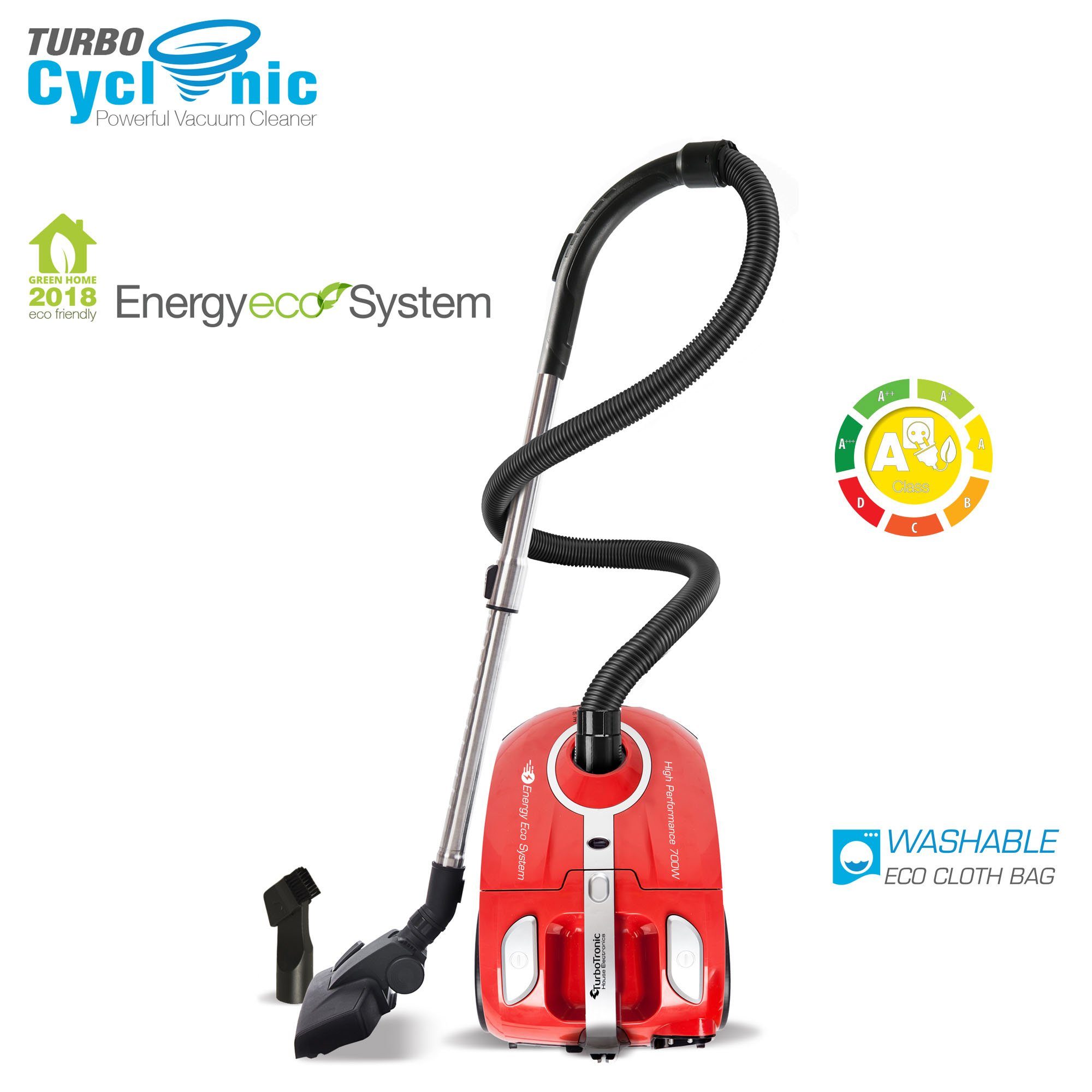 TurboTronic by Z-Line Bodenstaubsauger TurboTronic Zyklon, 700 W, waschbarer Beutel, extreme Saugkraft 18 kPa