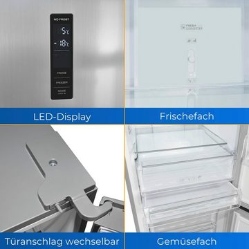 exquisit Kühl-/Gefrierkombination KGC350-105-NF-040C, 193 cm hoch, 60 cm breit, Energieeffizienzklasse C, 347 L Volumen, Total NoFrost, Display