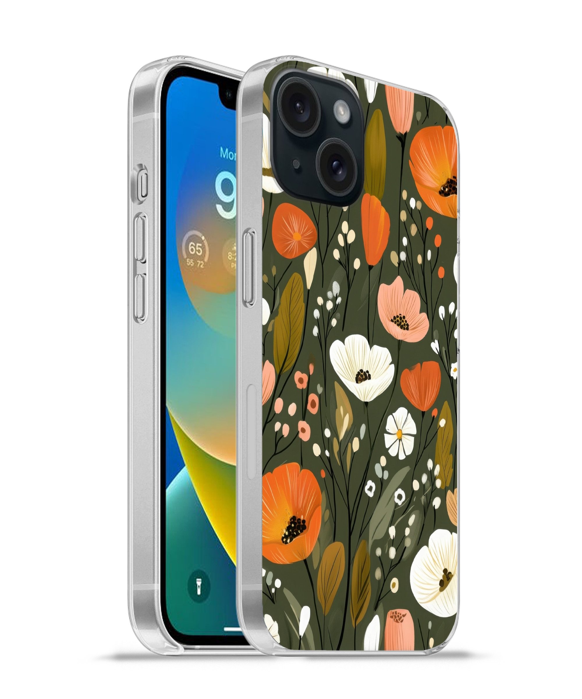 MuchoWow Handyhülle für Apple iPhone 15 Blumen - Illustration - Grün, Smartphone-Bumper, Print, Handy Schutzhülle Dünn