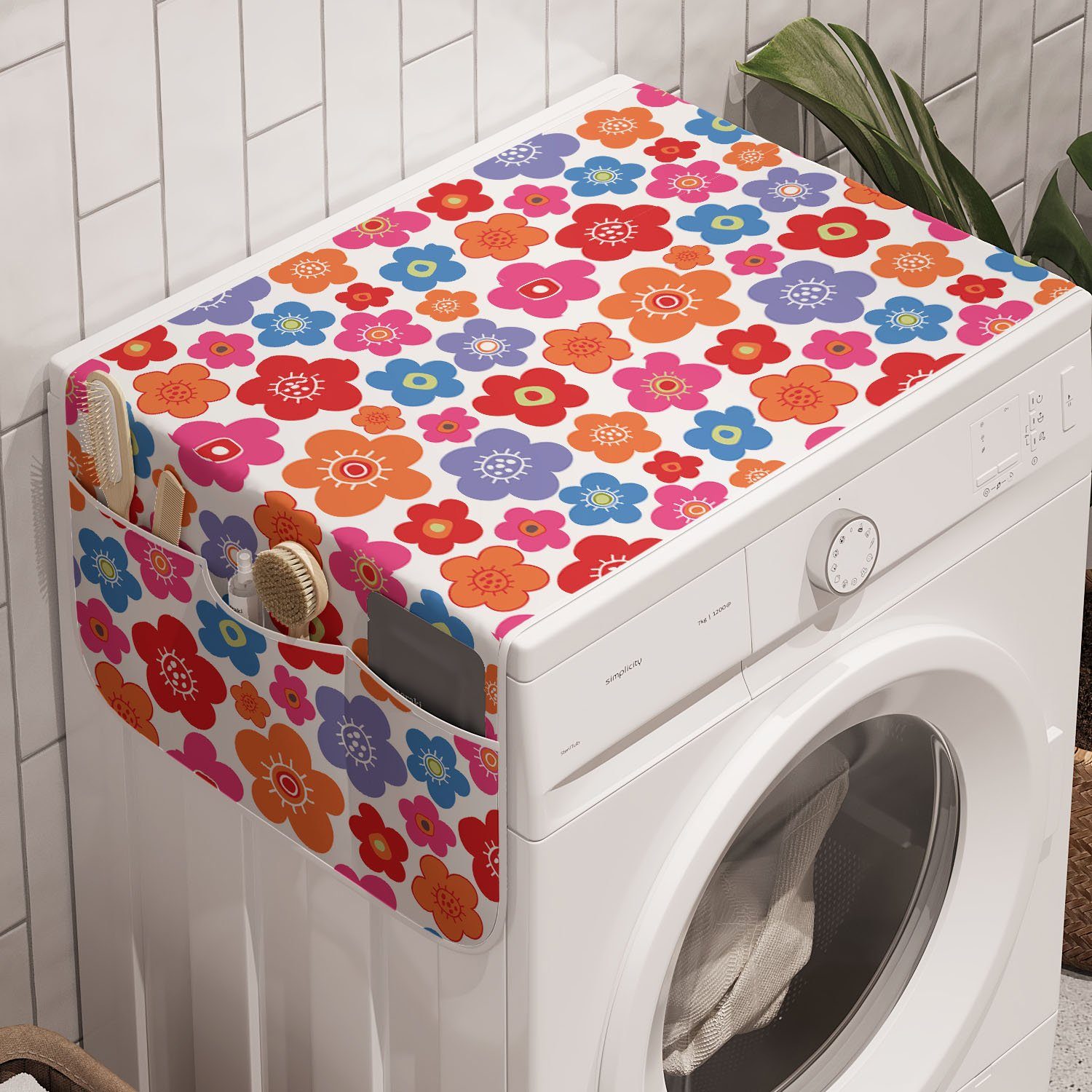 Abakuhaus Badorganizer Anti-Rutsch-Stoffabdeckung für Stil Waschmaschine in Blumen Bunt Trockner, Doodle und