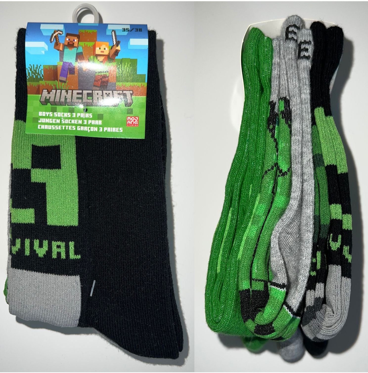 Minecraft Freizeitsocken MINECRAFT Kindersocken Jungen + Mädchen 6 Paar Gr.27/30 35/38 39/42 Minecraft Socken Kinder Jugendliche Jungen Mädchen
