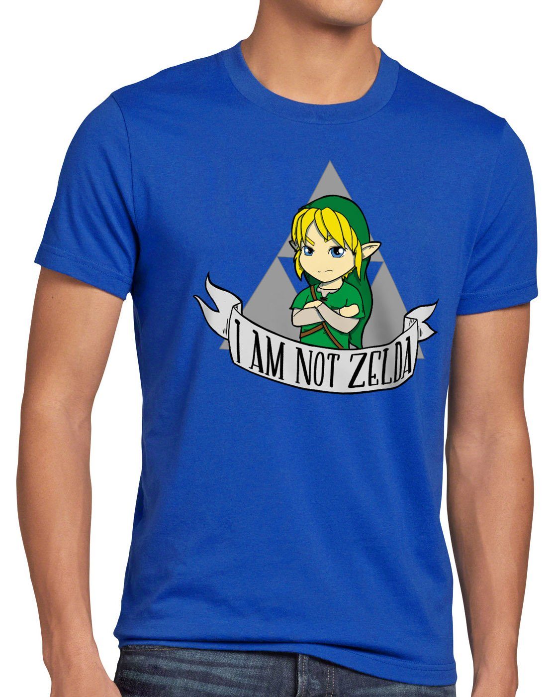 style3 Print-Shirt Herren T-Shirt I am not Zelda link hyrule gamer blau