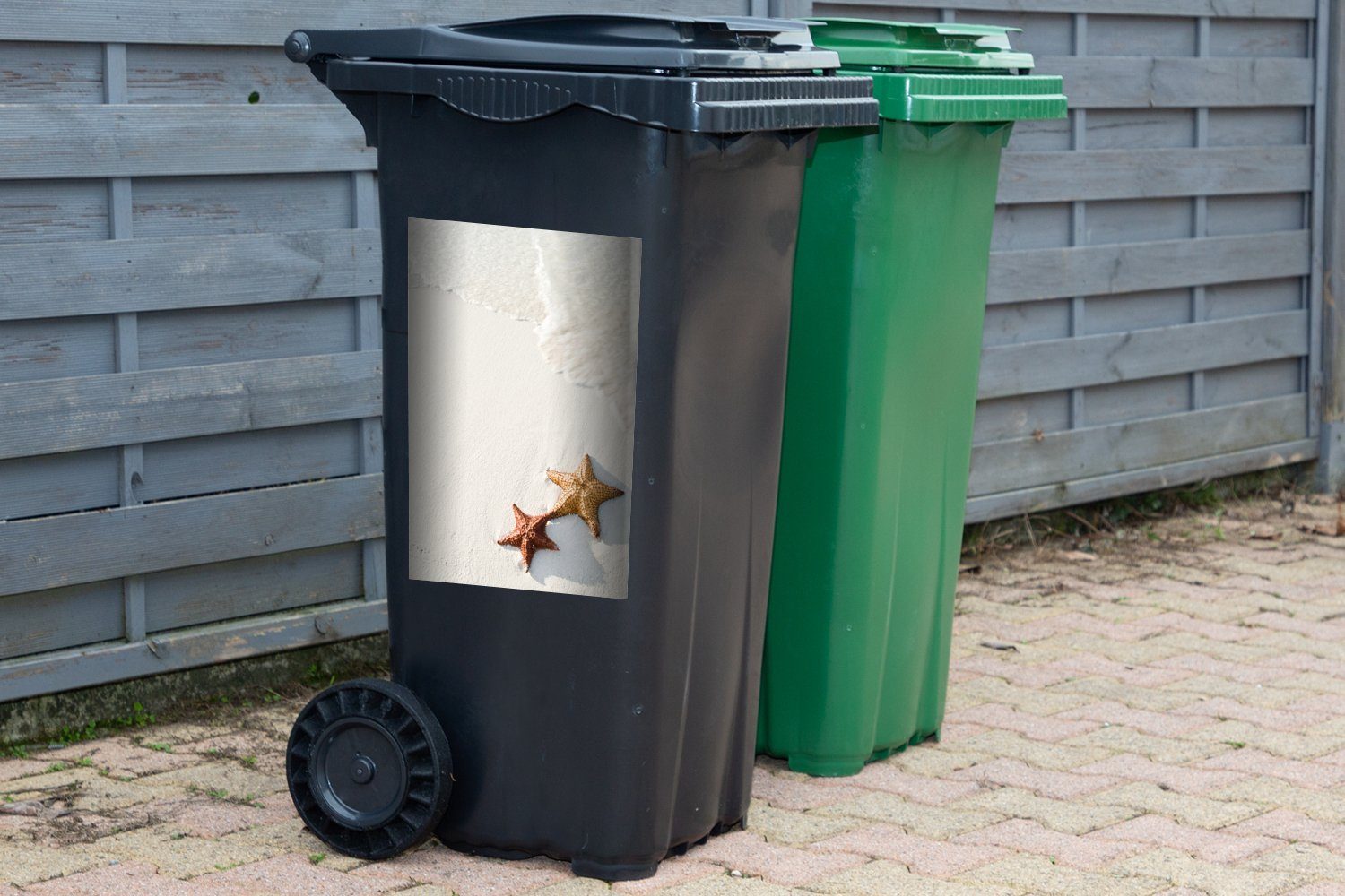 Wandsticker - Mülltonne, Container, Sticker, Orange Seestern Mülleimer-aufkleber, St), (1 Abfalbehälter MuchoWow - Sonne