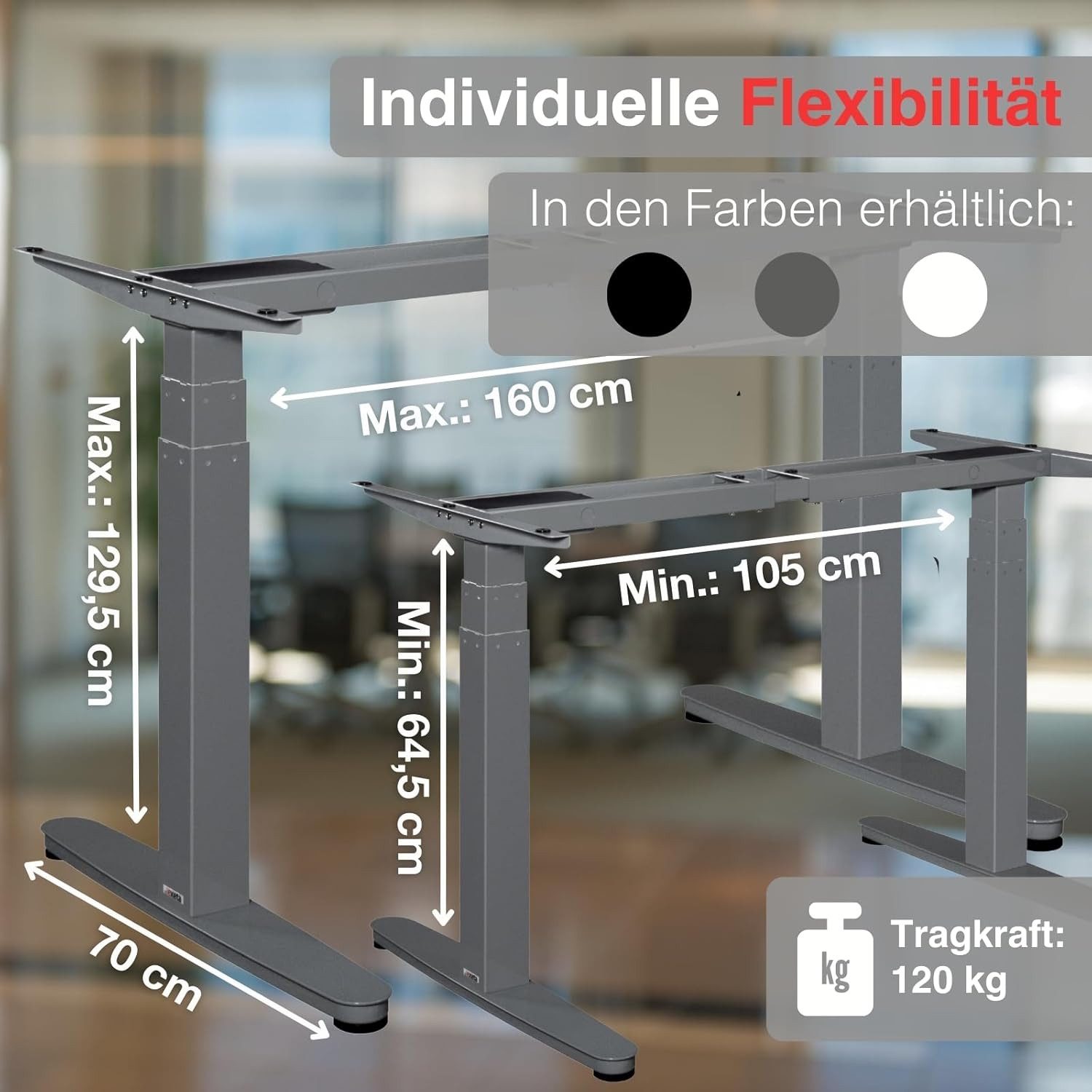 exeta Tischgestell ergoSMART Elektrisch höhenverstellbarer Schreibtisch mit 2 Motoren