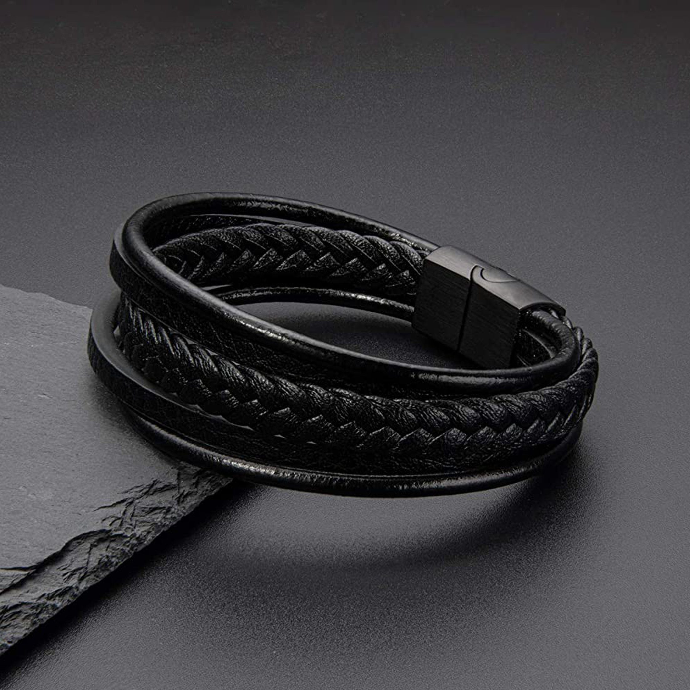 Armband aus Leder, mit Schmuckbox), Herrenarmband sicheres NAHLE für Magnetverschluss Leder Lederarmband (inkl. ein verschließen