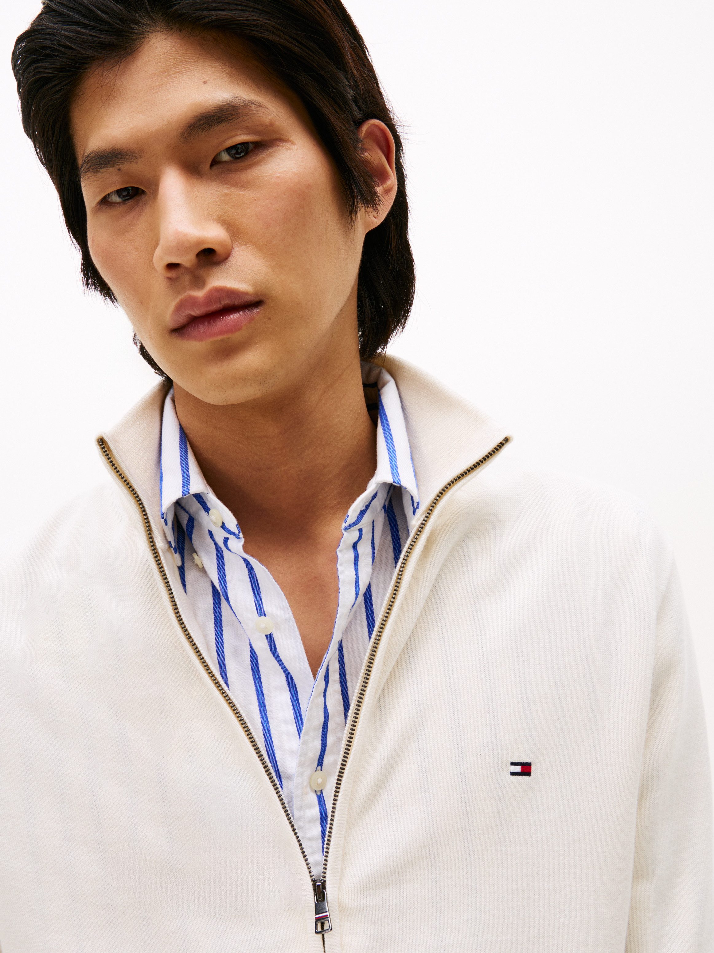 Tommy Hilfiger Strickjacke ESSENTIAL COTTON ZIP THRU mit Logostickerei günstig online kaufen