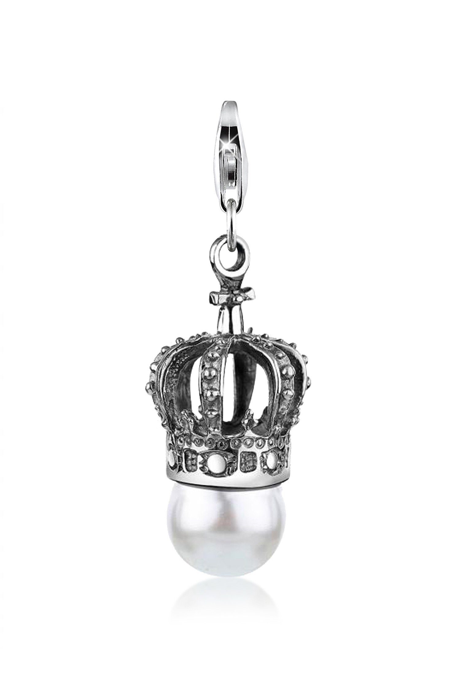 Nenalina Charm Perle Krone Synthetische Perle Royal 925 Silber, Einfach  Königlich der Kronen-Charm, 925er Silber