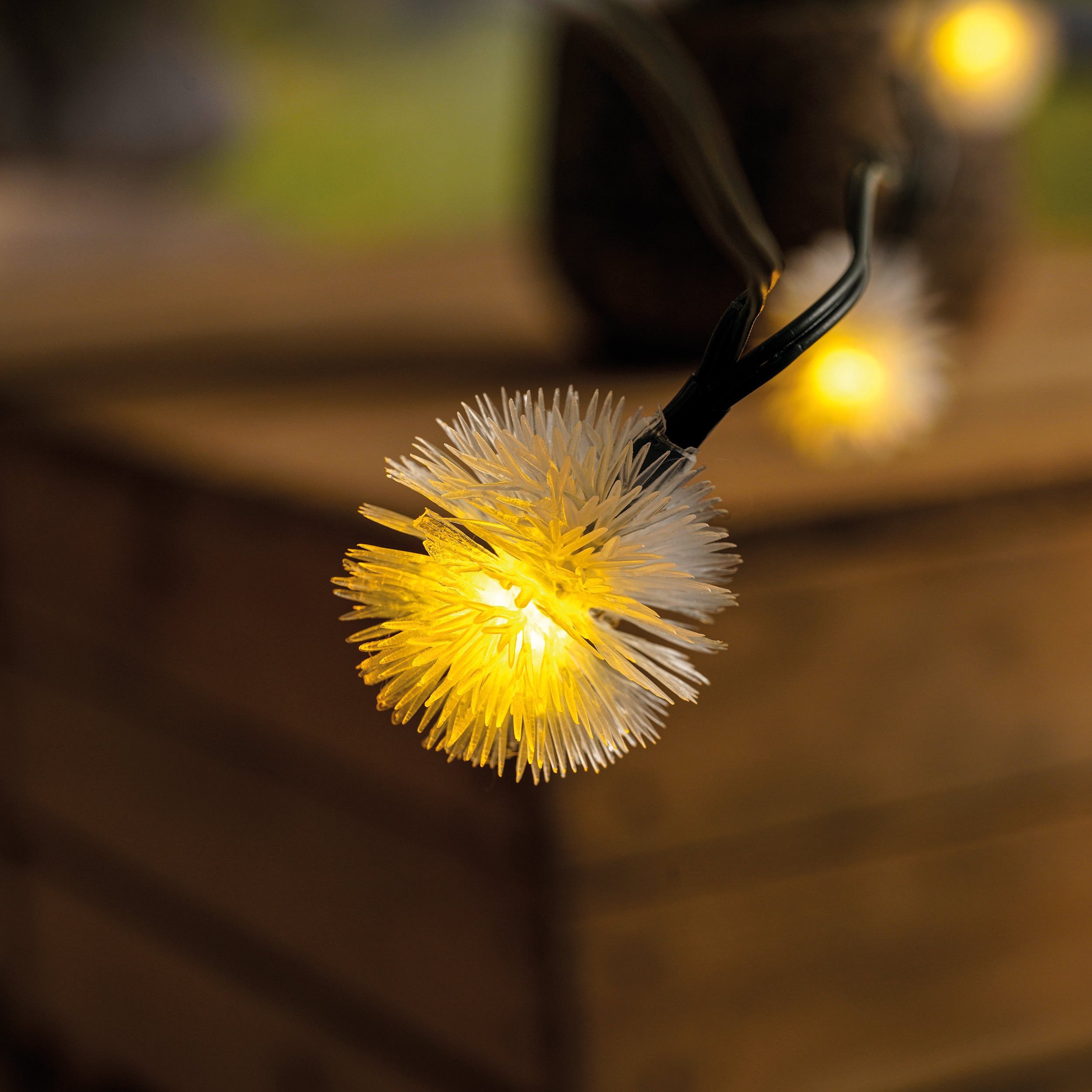 esotec LED Gartenleuchte Solarkette 30 Pusteblumen 9m +2m Zuleitung 3000K winterfest 102185, LED fest integriert