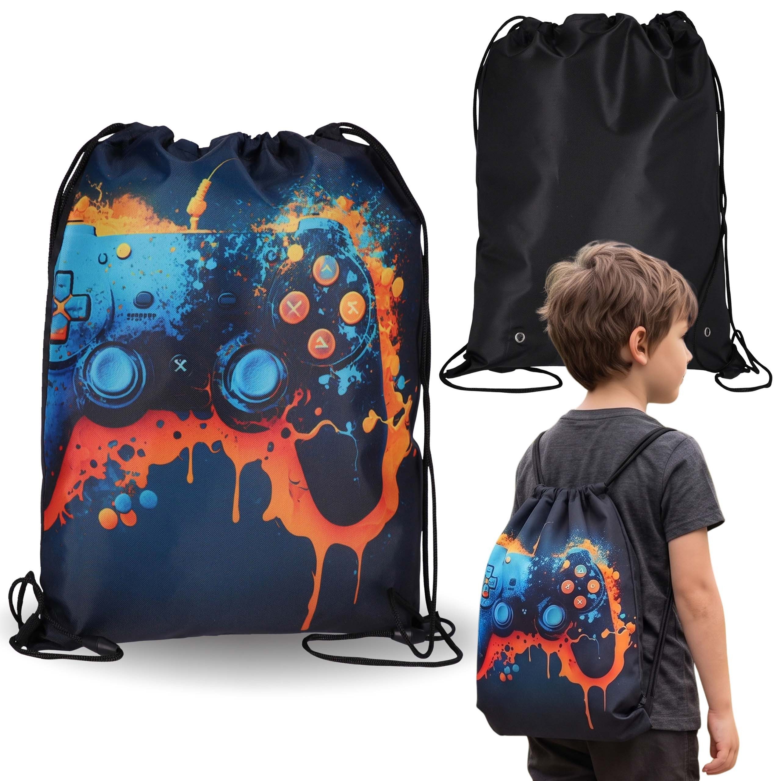 Turnbeutel Gamepad Schuhbeutel für Jungen dunkelblau, für Sportunterricht 32x39cm