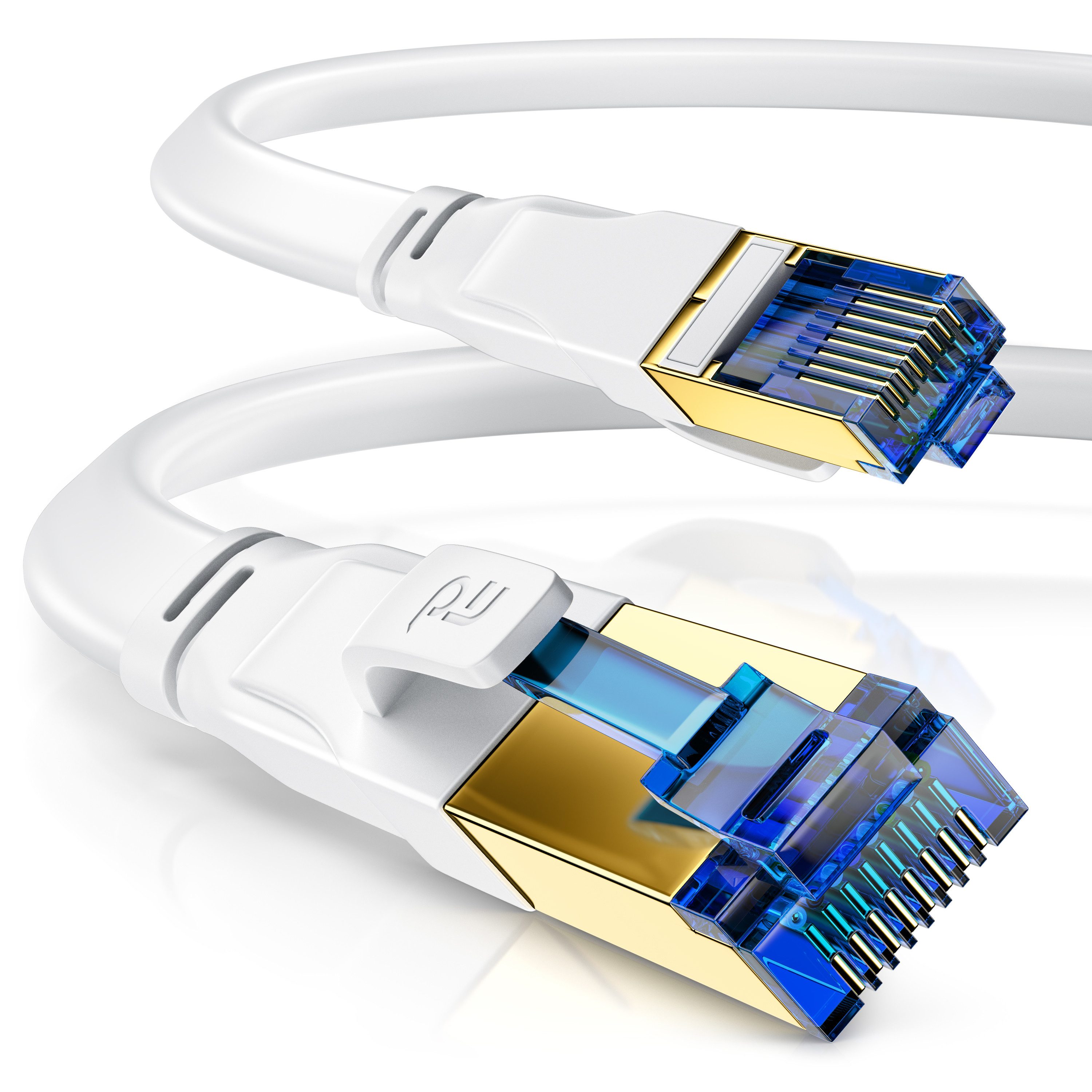 Primewire Patchkabel flach CAT 8, Gigabit Flachband Netzwerkkabel 40Gbit/s 0,25m LAN-Kabel, CAT.8, RJ-45 (Ethernet) (25 cm), für Router, Modem, Switch, PC, ideal für Gaming, Streaming, Homeoffice