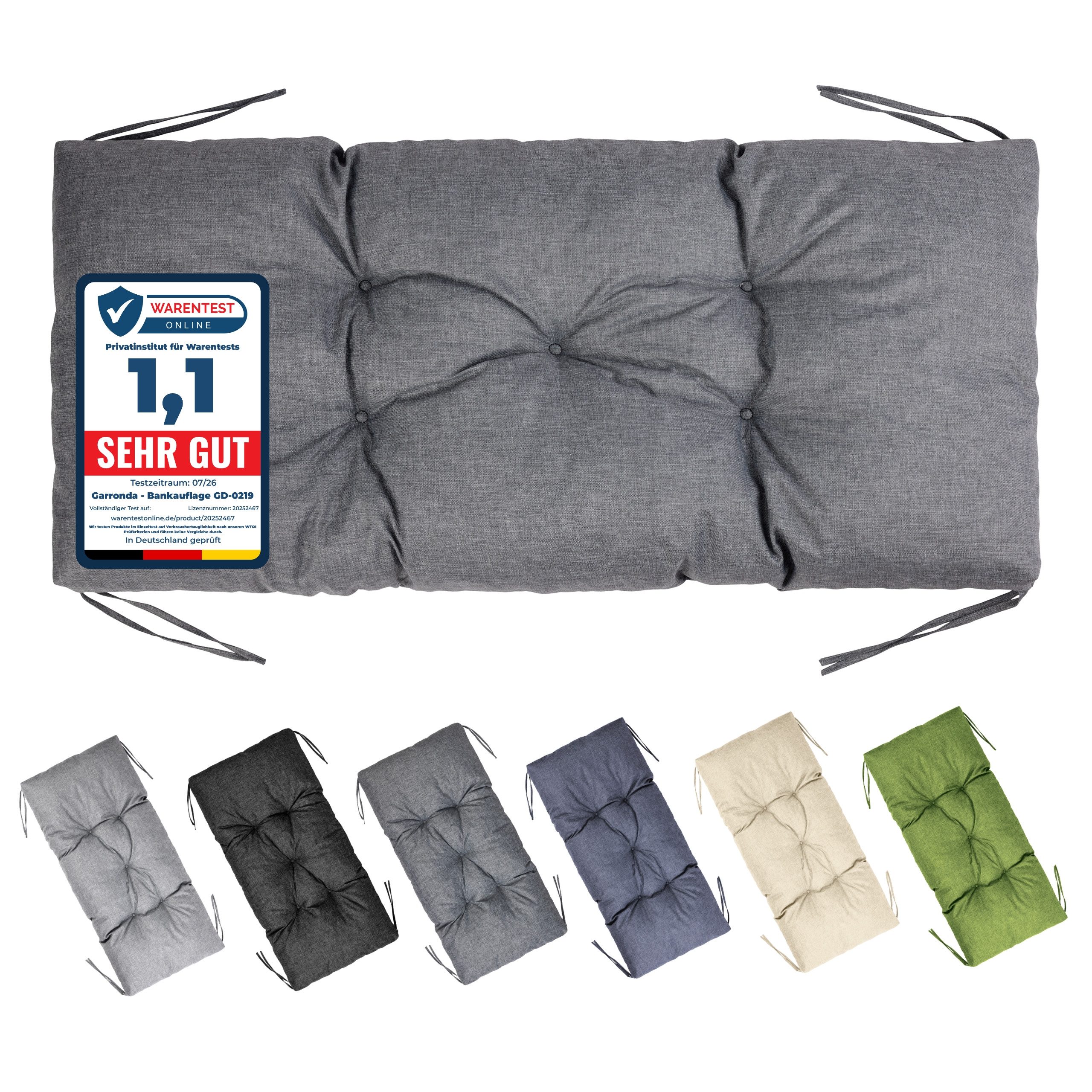 Garronda Bankauflage 100-180 cm, ca. 10 cm dick, Sitzkissen Outdoor GD-0219, (1 St), Hypoallergen, UV-beständig, Wasserbeständig