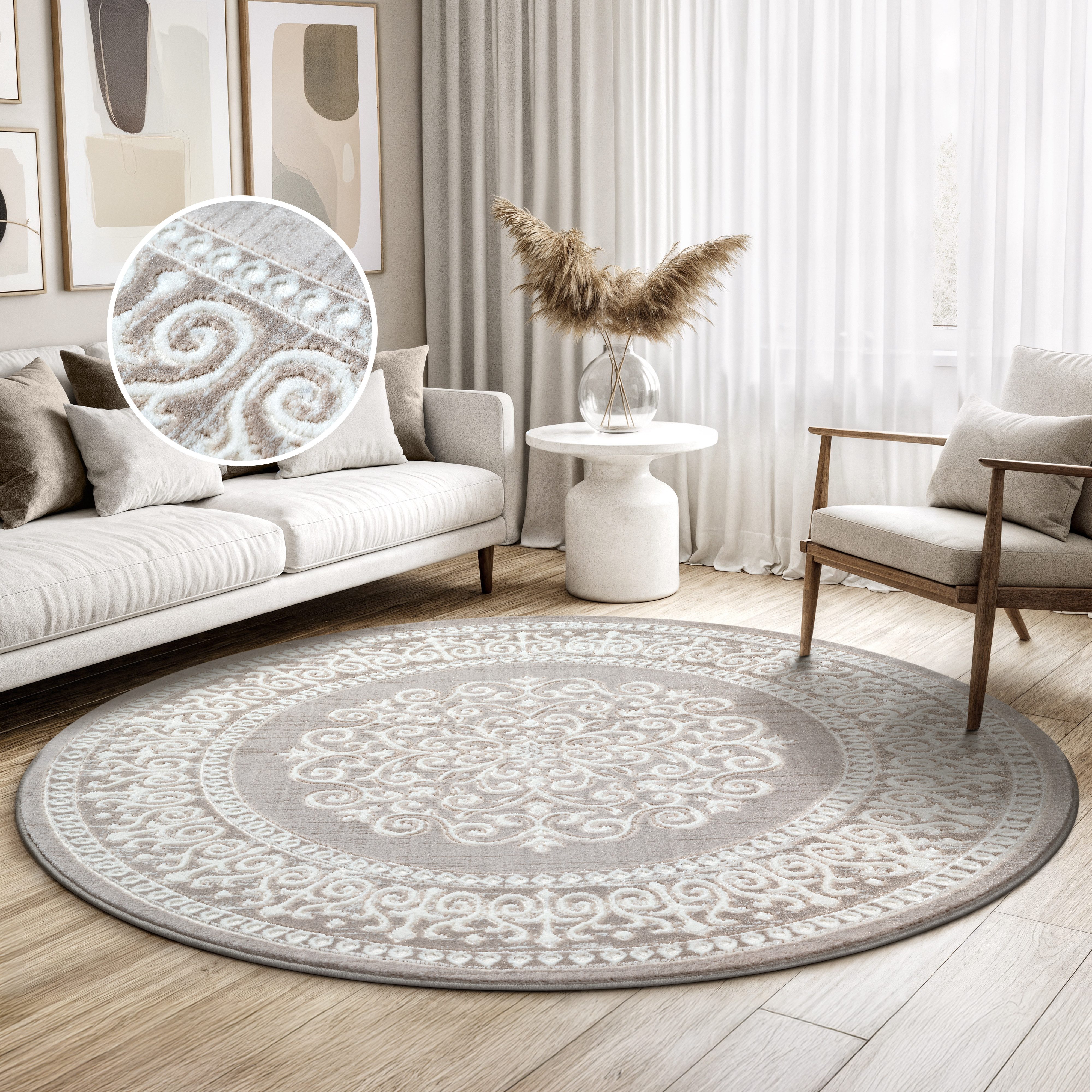 Sanat Teppich Harmony 3204, auch als Läufer und rund, rund, Höhe: 12 mm, Wohnzimmer, Kurzflor, modern, Orient Optik, Schlafzimmer