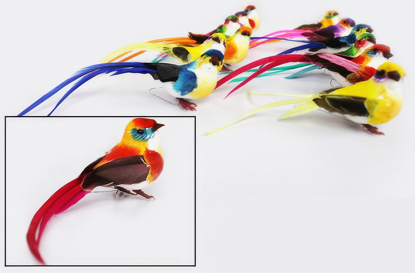 Yudu Tierfigur 12 Stück Dekorative Kunstvögel Deko-Vögel mit Federn