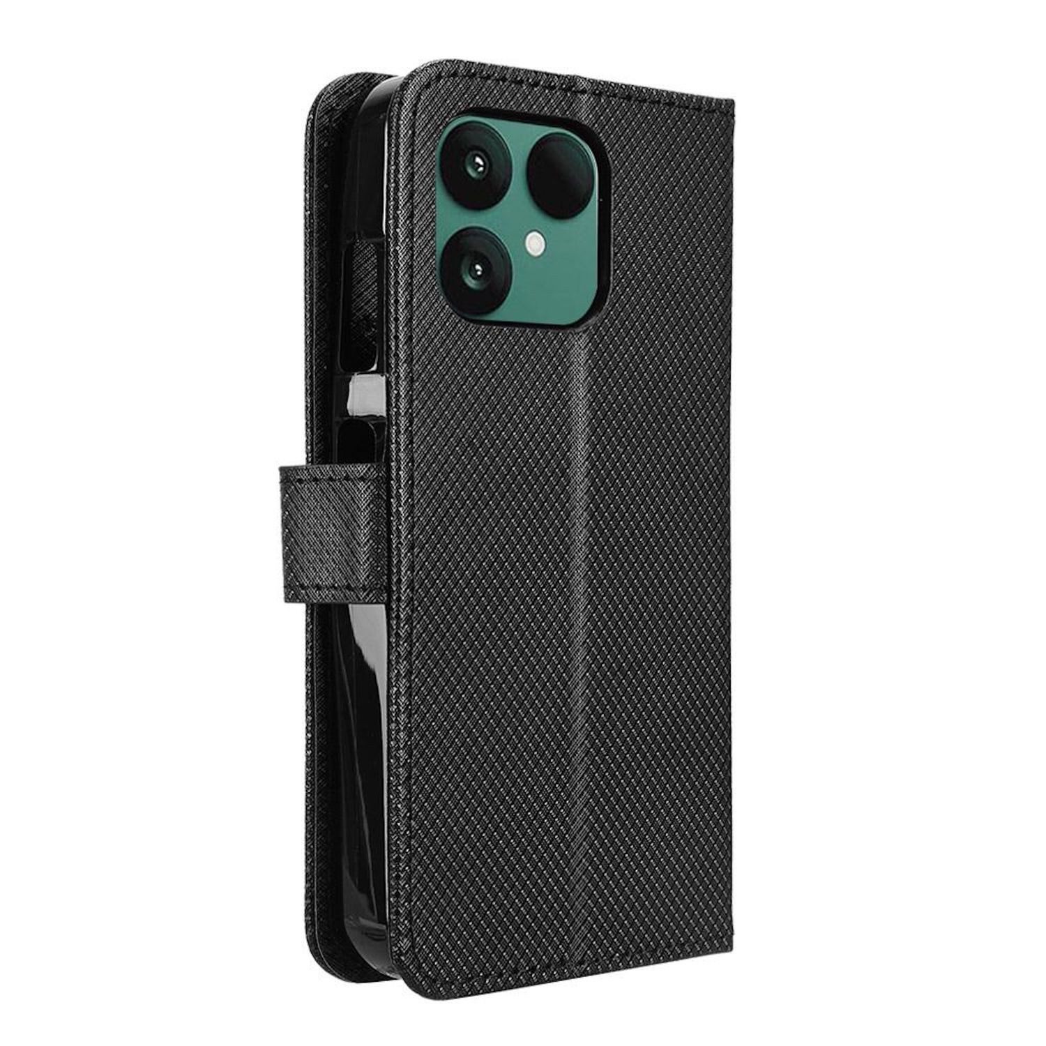 Wigento Smartphone-Hülle Für Fairphone 6 Diamant Design Book Wallet Kunstleder Hülle Schwarz, Diamantstruktur Kunstleder Hülle mit Kartenfächern und Standfunktion