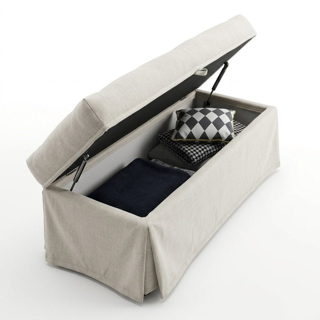 JVmoebel Truhenbank Beige Polsterhocker aus Textil mit Stauraum und Holzrahmen (1-St), Made in Europa