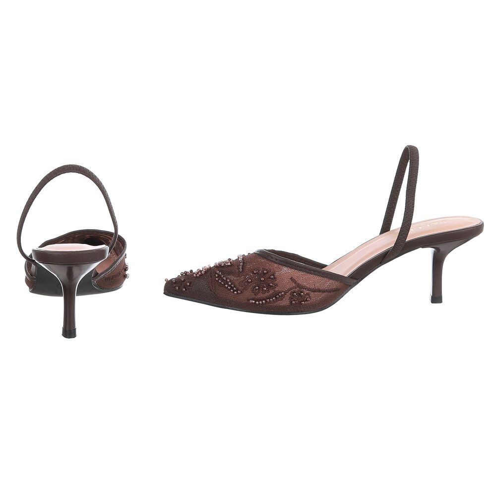 Ital-Design Damen Slingback-Pumps mit Perlenstickerei & High Heel Schnürpumps (92214489) Pfennig-/Stilettoabsatz Pumps in Braun – Bild 5 von 5