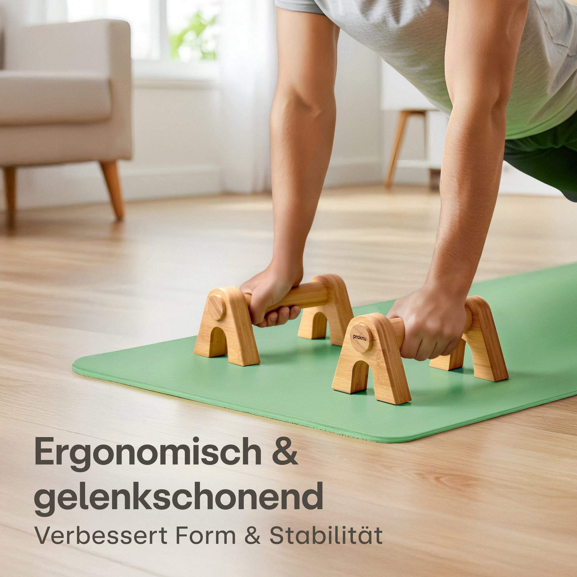 Praknu Liegestützgriffe Liegestützgriffe Holz Push Up Parallettes, ergonomisch & rutschfest