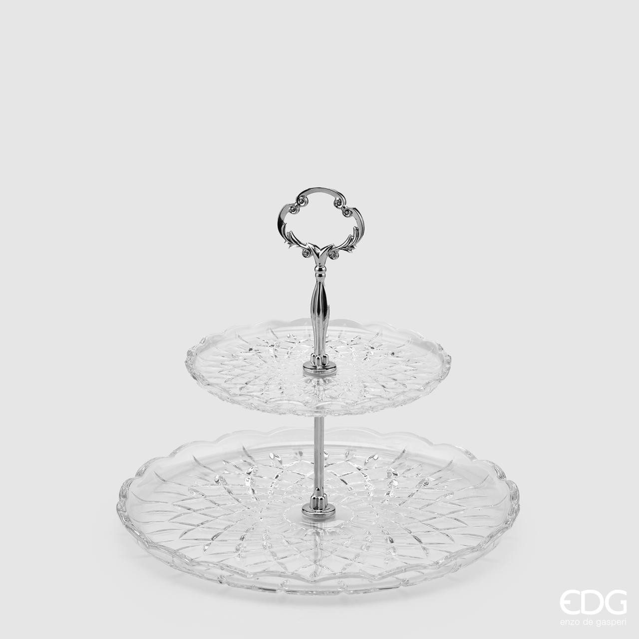 enzo de gasperi Schmuck Etagere Etagere - Präsentierteller 2 Etagen aus geschliffenem Glas H26 Ø28 cm