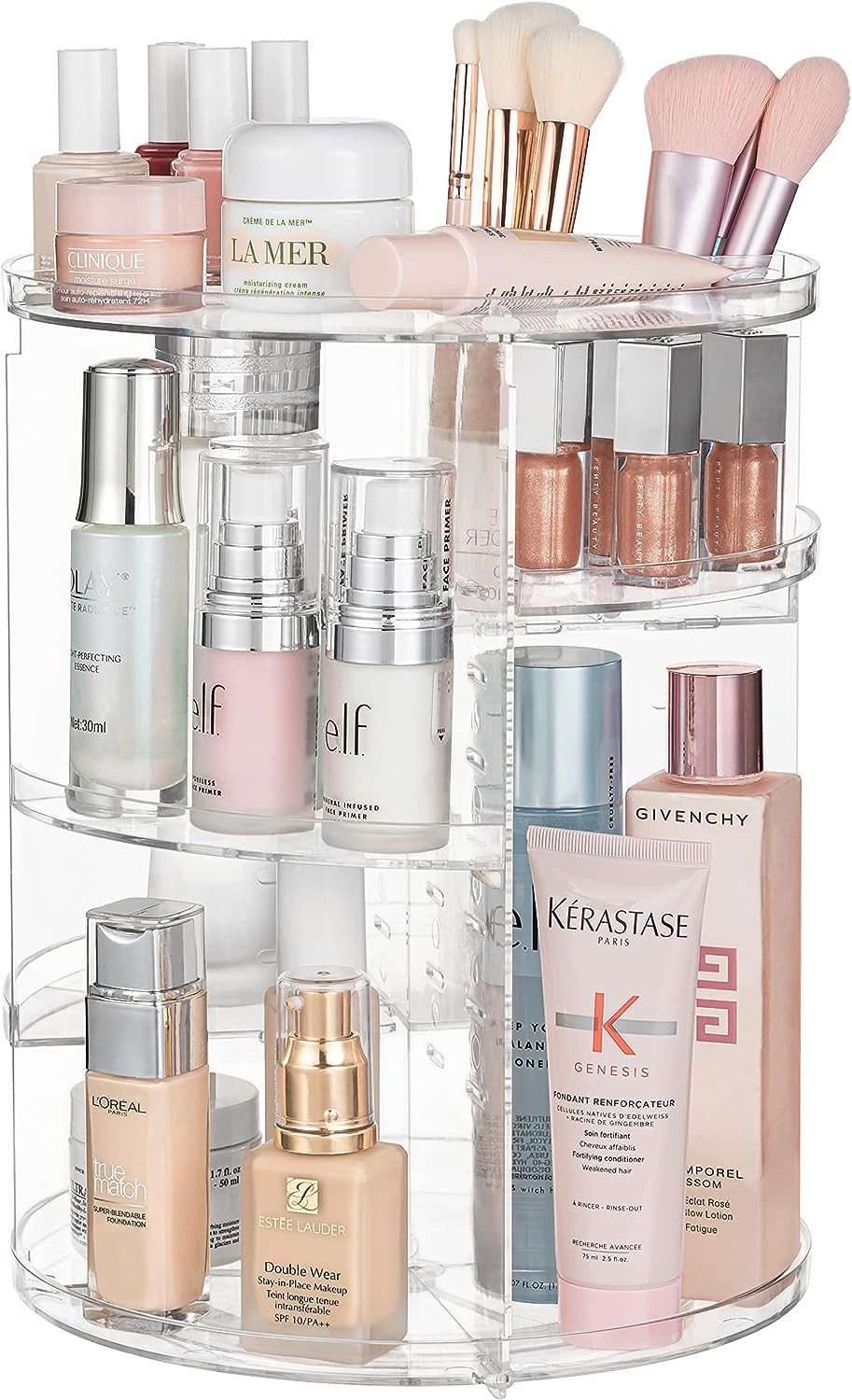 Refined Living Organizer 360° Drehbarer Make-up-Organizer, Schminktisch-Organizer (verstellbarer und multifunktionaler Schminktisch-Organizer, Skincare-Organizer, Badezimmer-Aufbewahrung, Make-up-Regal, Kosmetikständer, mit Slot-Top, 1 St., transparenter Organizer, platzsparend Stabil, langlebig), großer Kapazität, Für Badezimmer, Schminktisch, Schlafzimmer