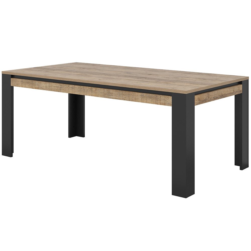 Lomadox Esstisch TOLOSA-83, 195 cm breit, Eiche Tischbeine in Mattschwarz, Platz für 4-6 Personen