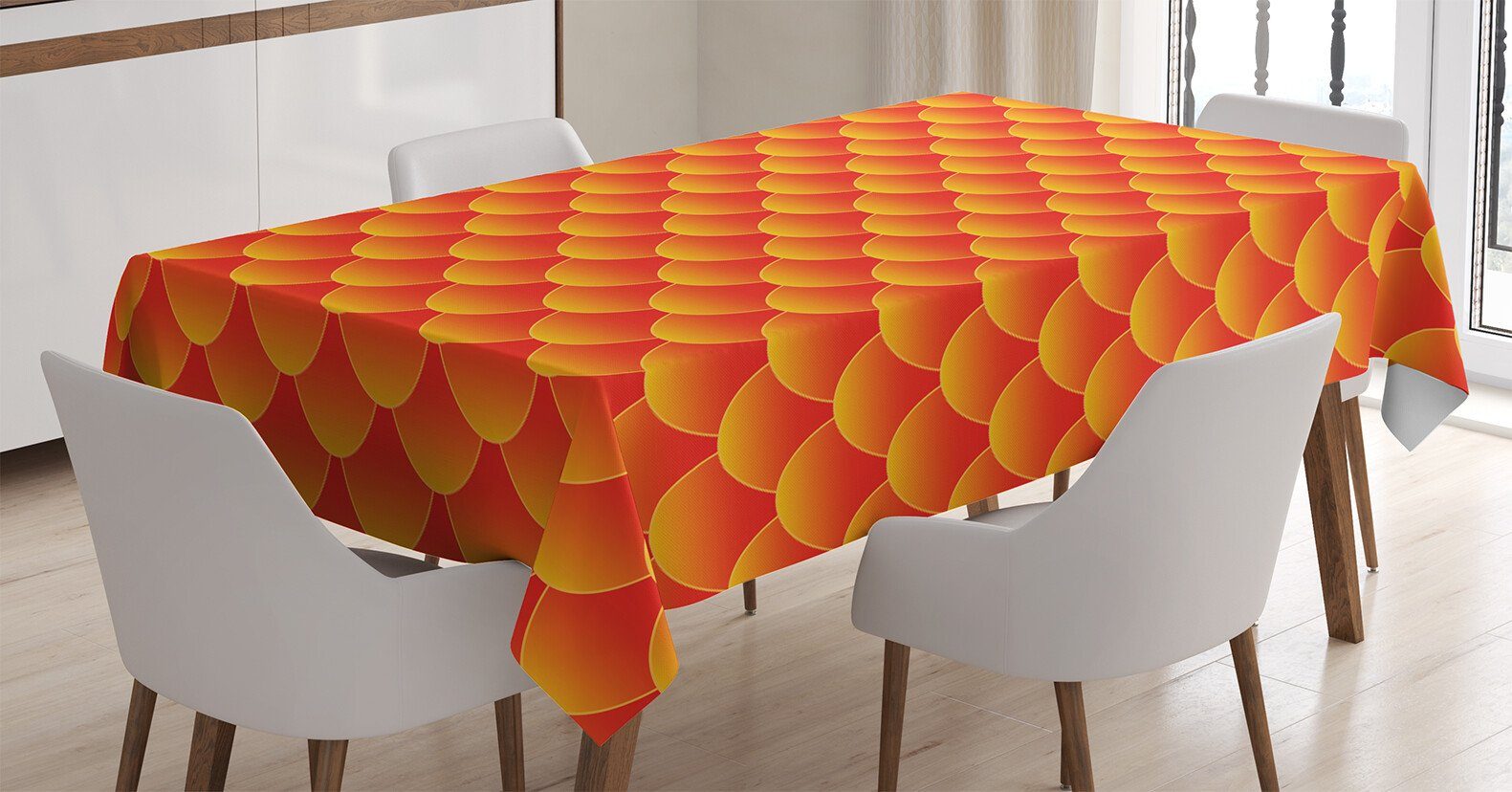 Abakuhaus Tischdecke Für Fischschuppen Farben, Außen Abstrakte Farbfest Klare den geeignet Bereich Orange Waschbar