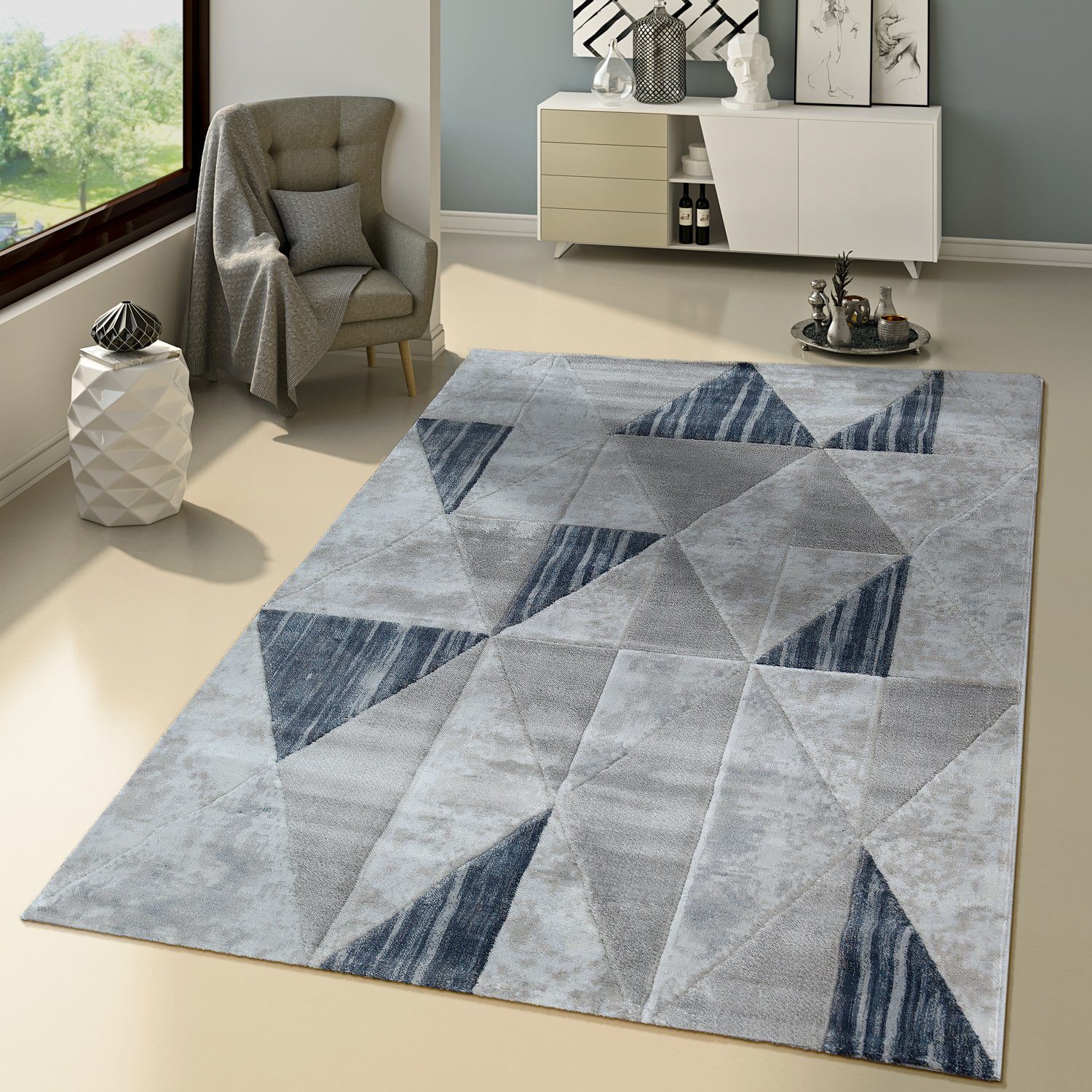 Teppich Wohnzimmer Teppich Modernes Rauten Muster, TT Home, Läufer, Höhe: 15 mm