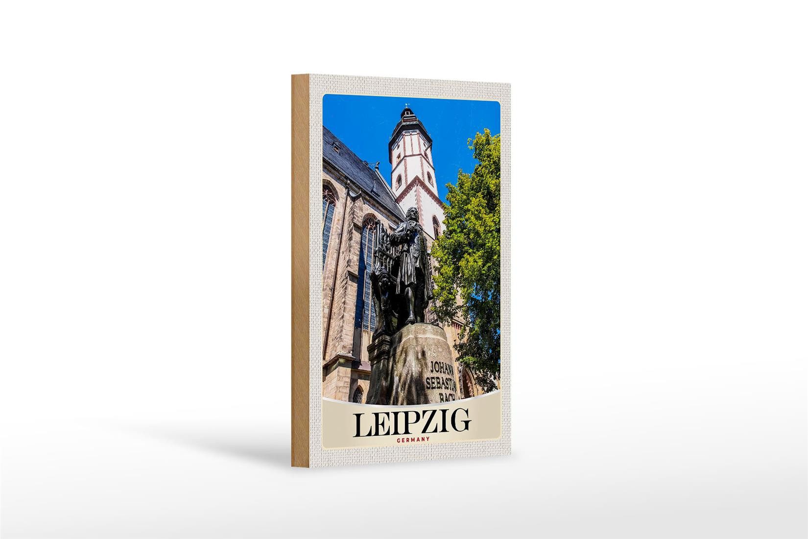 Femer GmbH Holzbild Reise 12x18 cm Leipzig Skulptur Johann Sebastian Bach, (1 St), Glatte Holzfaserplatte (MDF), vorn beschichtet