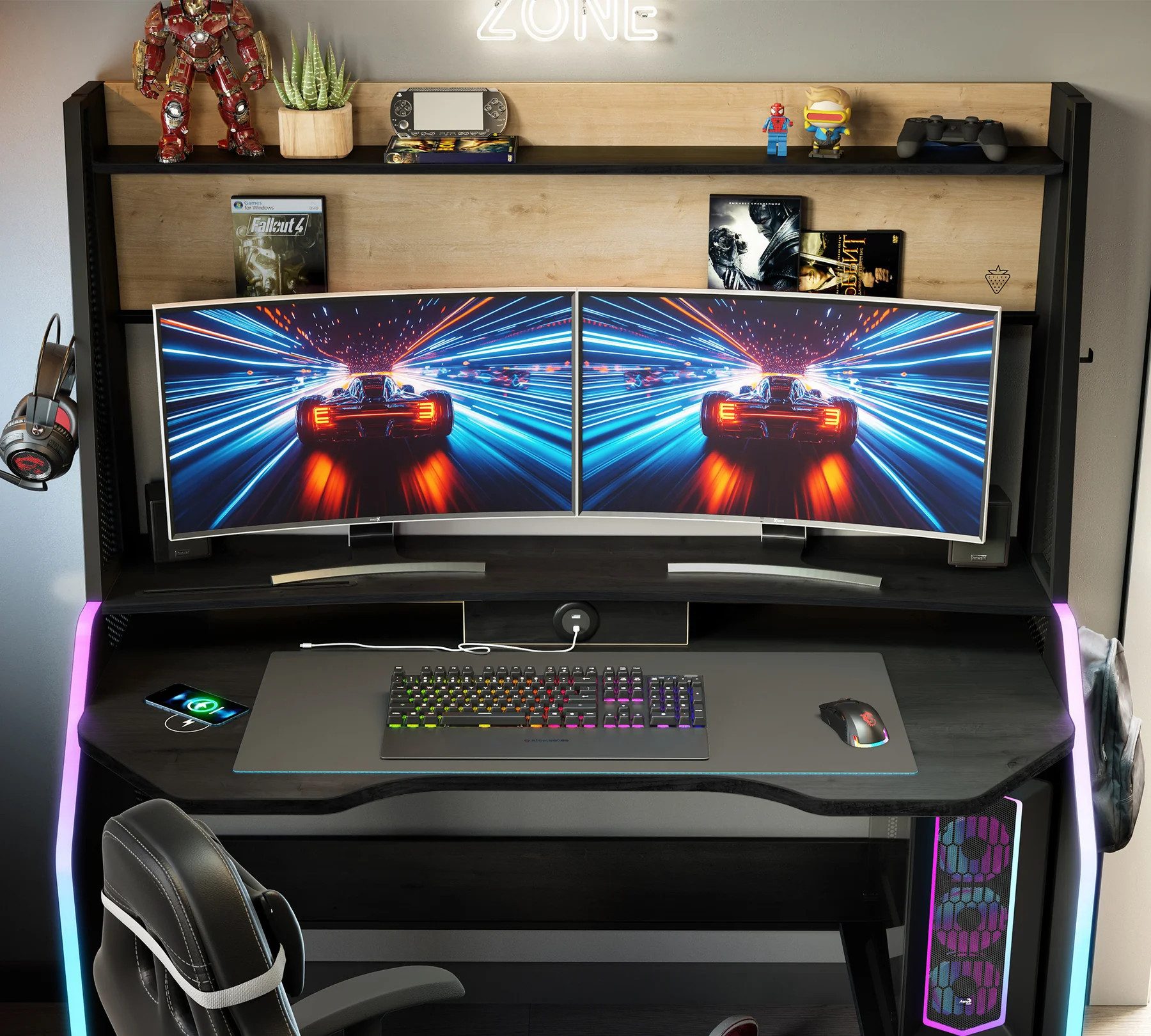 Möbel-Zeit Gamingtisch BLACK Gamer-Schreibtisch – Ergonomischer Gaming-Desk