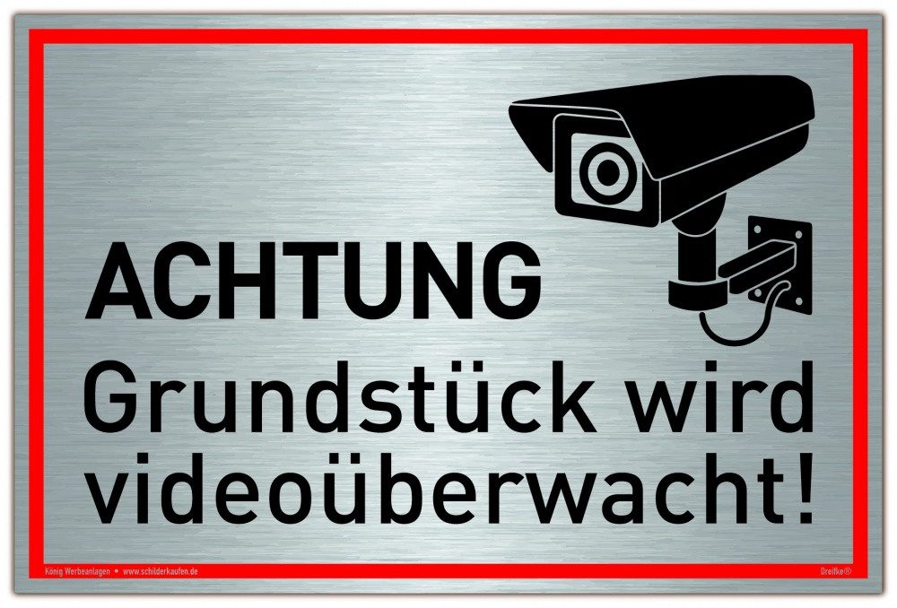 König Werbeanlagen Hinweisschild Schild Achtung Grundstück wird videoüberwacht!, Alu 30 x 20 cm, stab