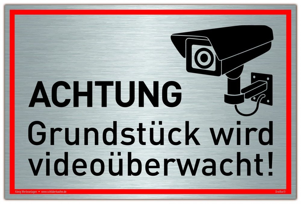 Thumbnail - König Werbeanlagen Hinweisschild Schild Achtung Grundstück wird videoüberwacht!, Alu 30 x 20 cm, stab
