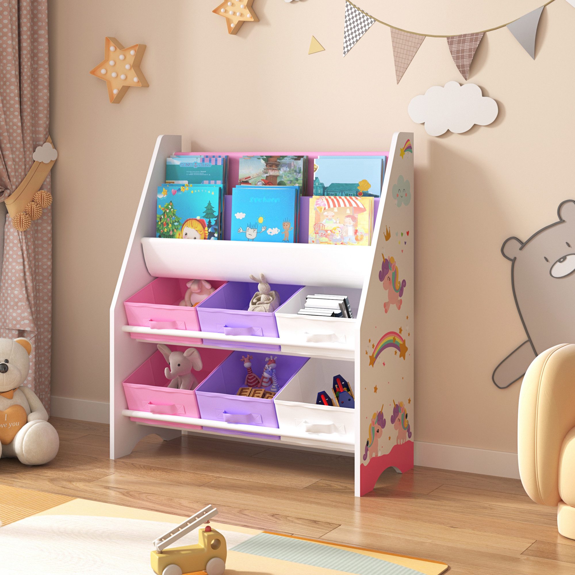 en.casa Kinderregal, »Ponteceso« Einhorn-Motiv 74 x günstig online kaufen