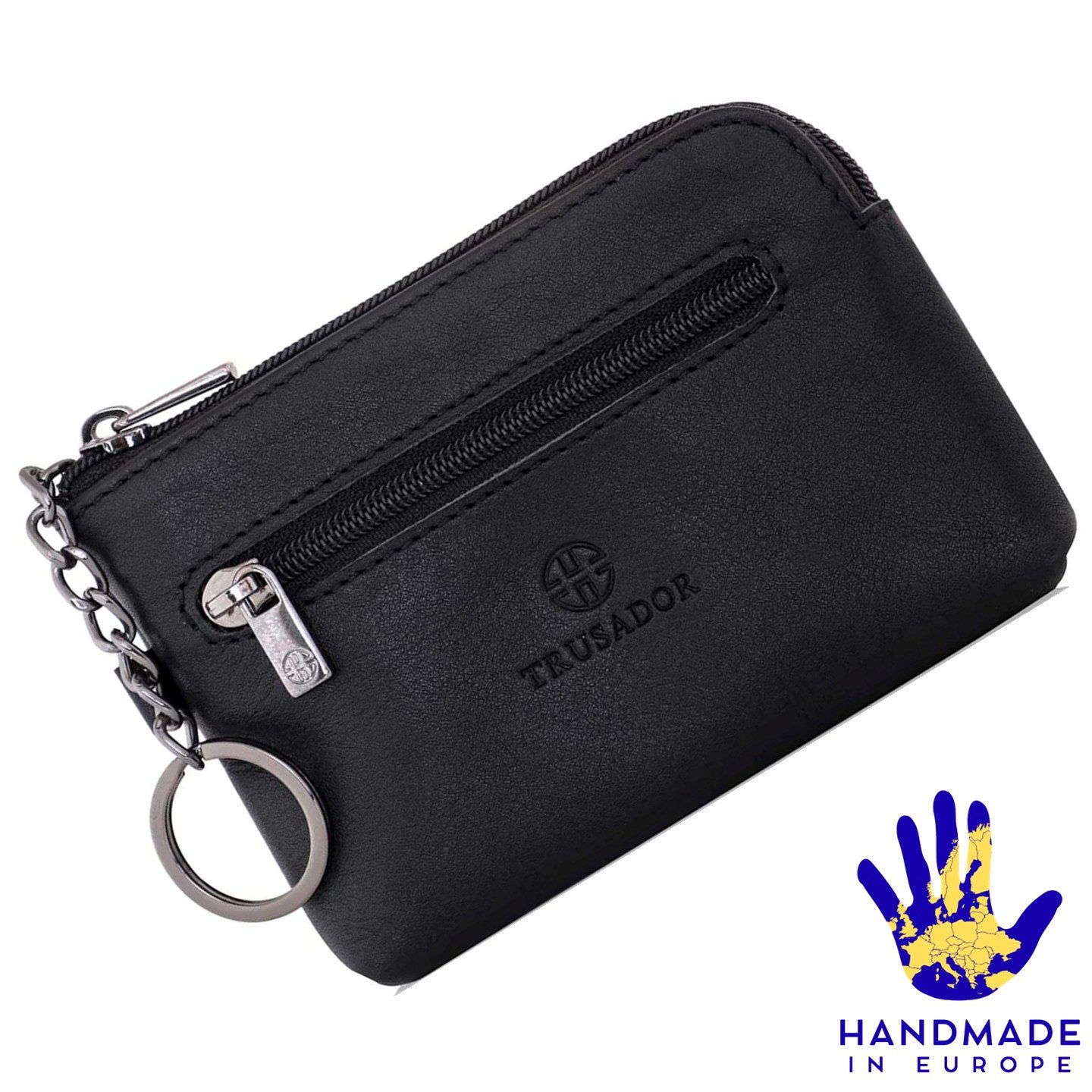 Trusador Schlüsseltasche Leder 'Milano' Edles Schlüsseletui mit Reißverschluss für Kleingeld (Handarbeit / Hand-Made, Made in EUROPE, Pouch Purse), Vollnarbenleder, Handarbeit, Made in Europe