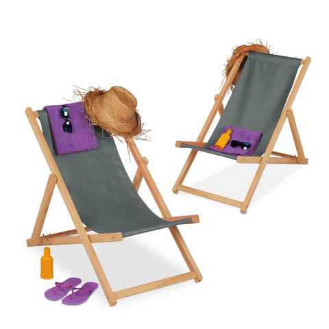 relaxdays Gartenliege Grauer Liegestuhl aus Holz im 2er Set